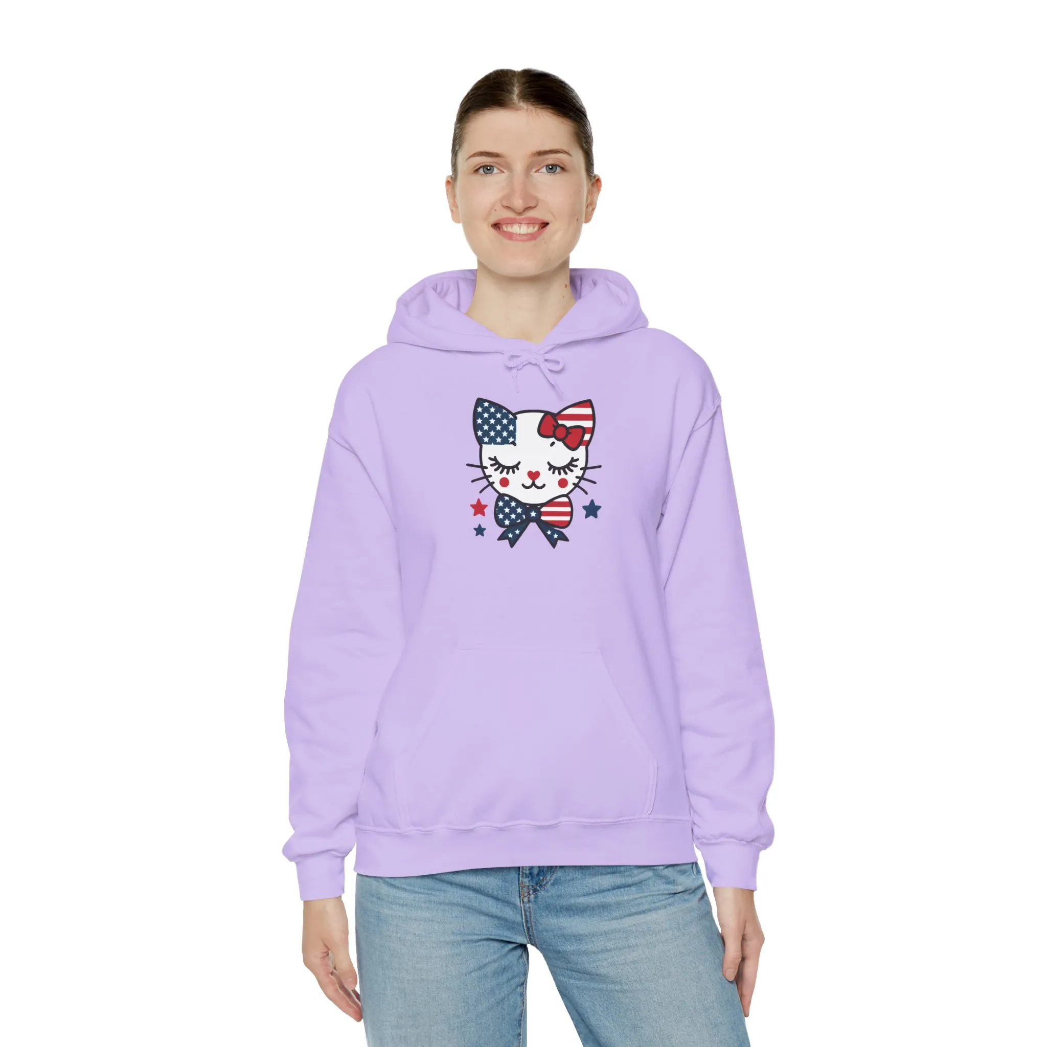 Cute Cat Patriot Womens Hoodie, Womens Heavy Blend Sweatshirt, Gift for Cat Lovers, 4th of July Apparel, Perfect for Independence Day - Image 21