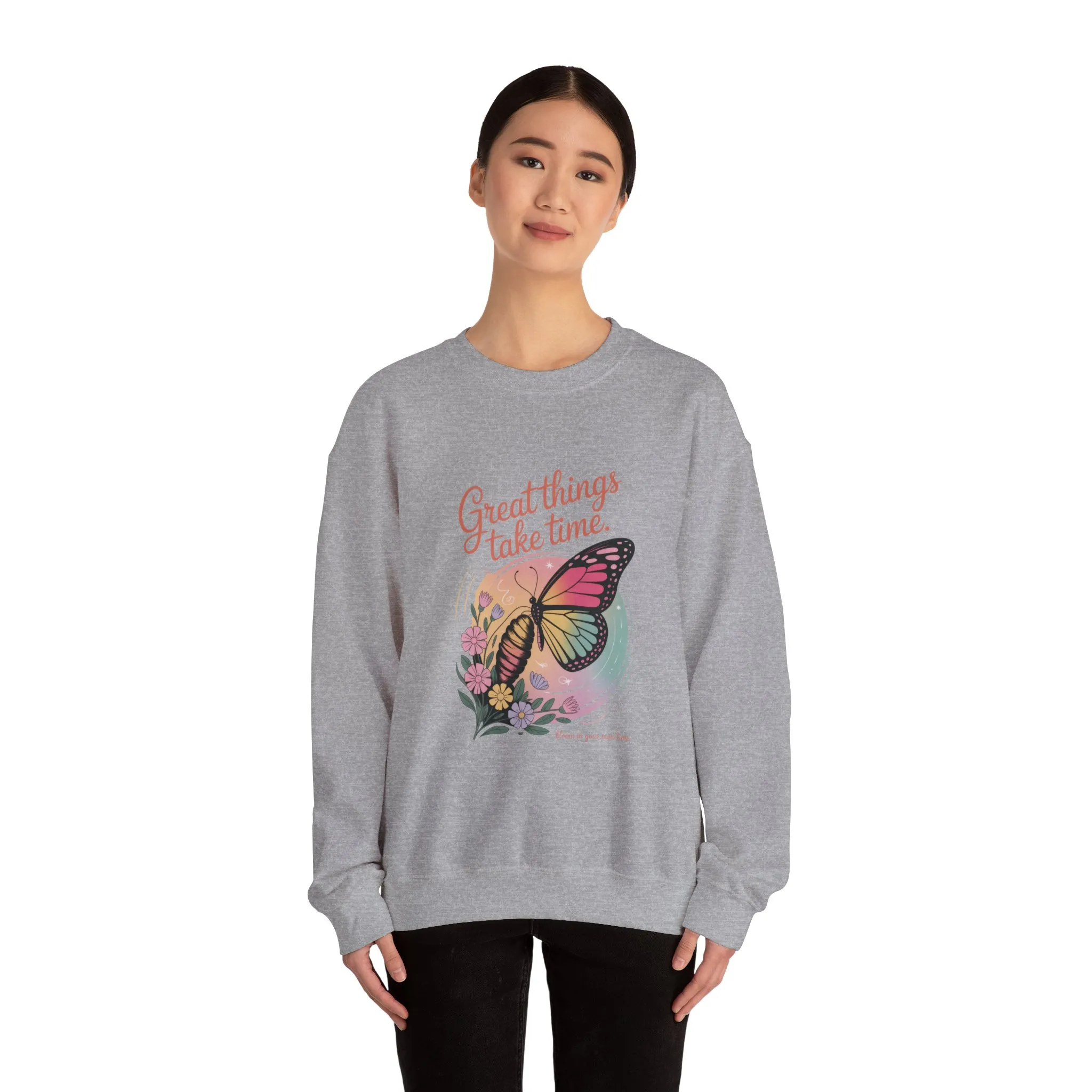 Inspirational Butterfly Sweatshirt - Great Things Take Time, Cozy Unisex Crewneck, Perfect Gift for Nature Lovers, Relaxed Style, [...] - Image 5