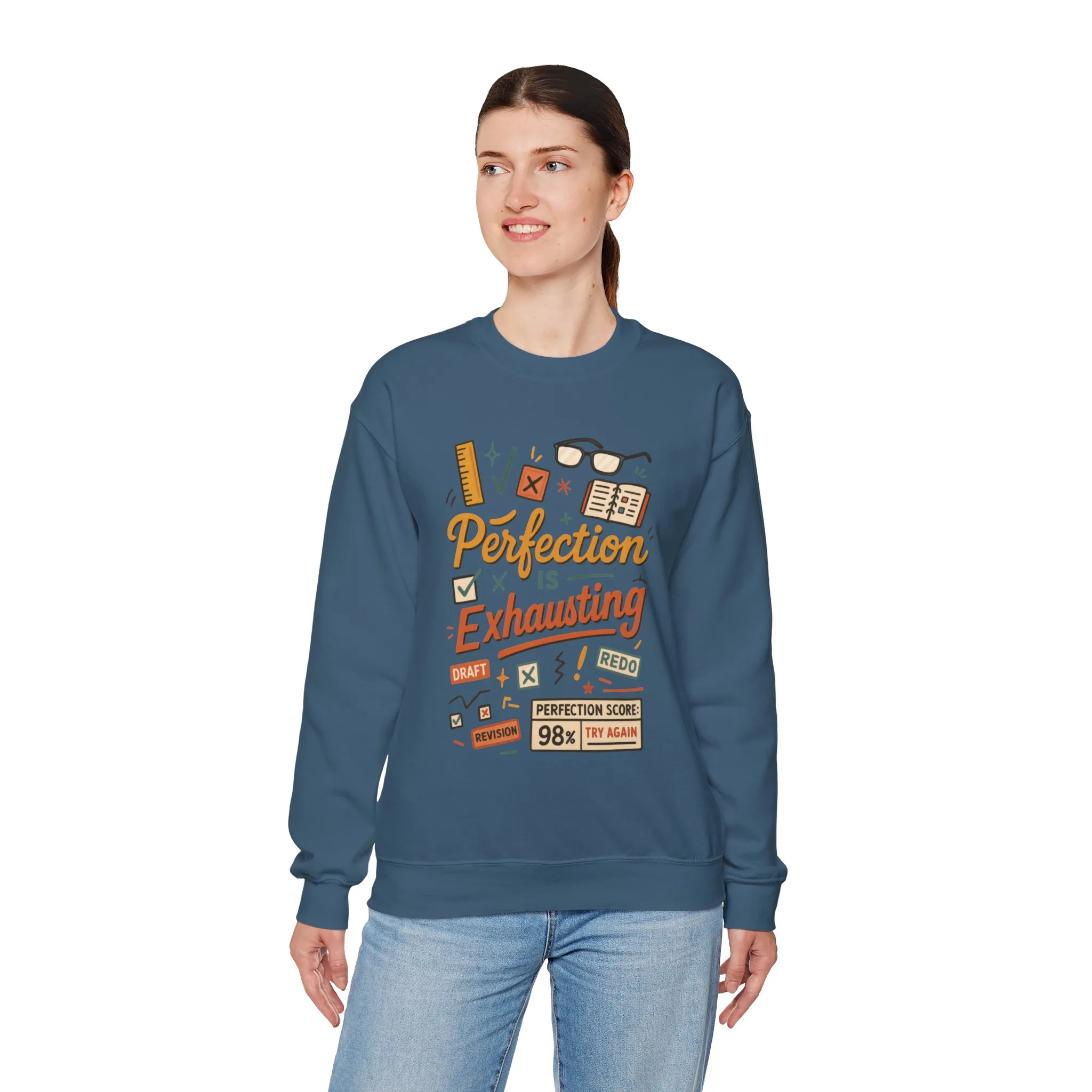 Exhausting Perfection Crewneck Sweatshirt, Funny Gift for Students, Cozy Unisex Sweater, Gift for Graduates, Motivational Apparel - Image 4