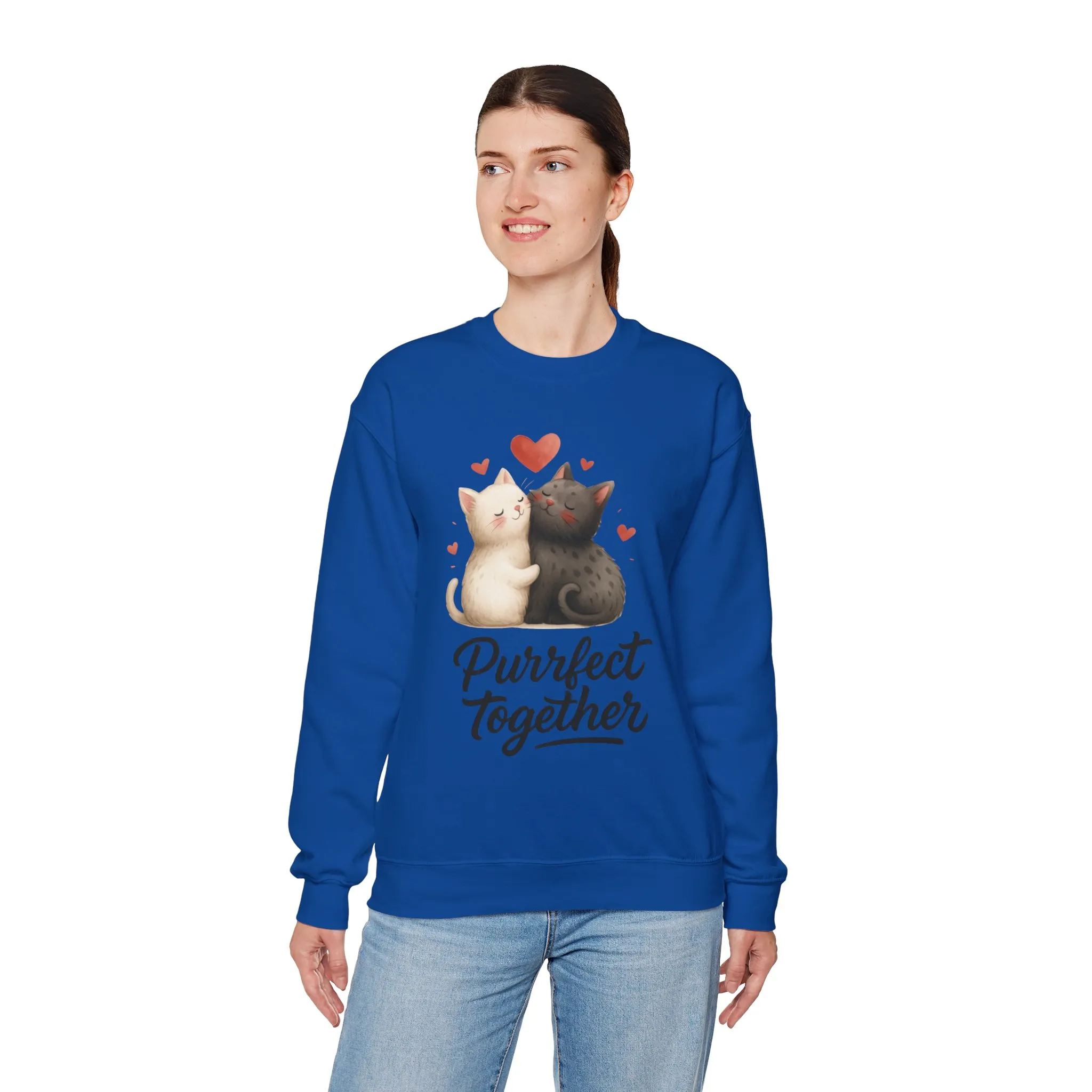 Cute Cat Couple Womens Sweatshirt, Purrfect Together Sweater, Gift for Cat Lovers, Cozy Crewneck for Valentine's Day, Animal Lover Apparel - Image 21