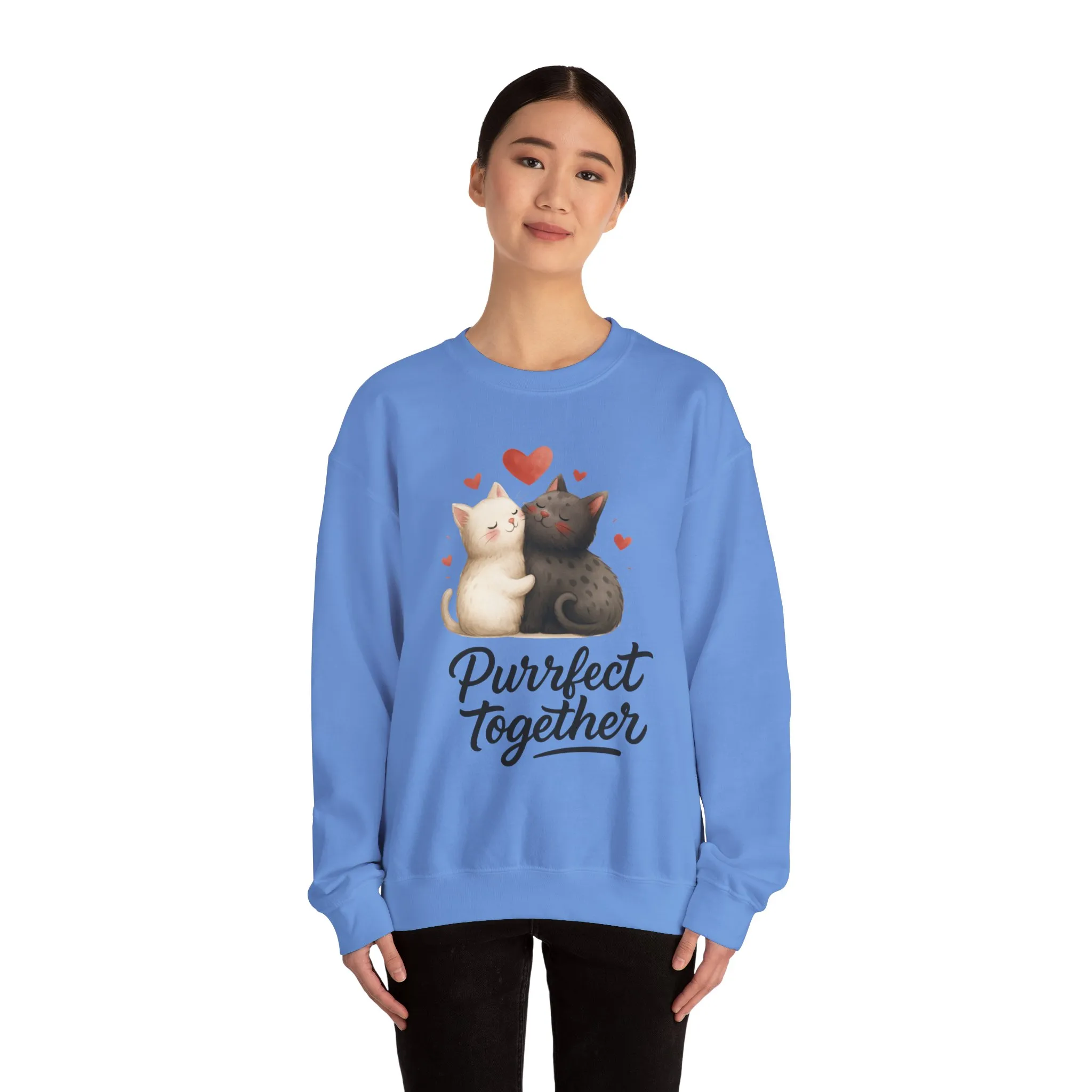 Cute Cat Couple Womens Sweatshirt, Purrfect Together Sweater, Gift for Cat Lovers, Cozy Crewneck for Valentine's Day, Animal Lover Apparel - Image 17