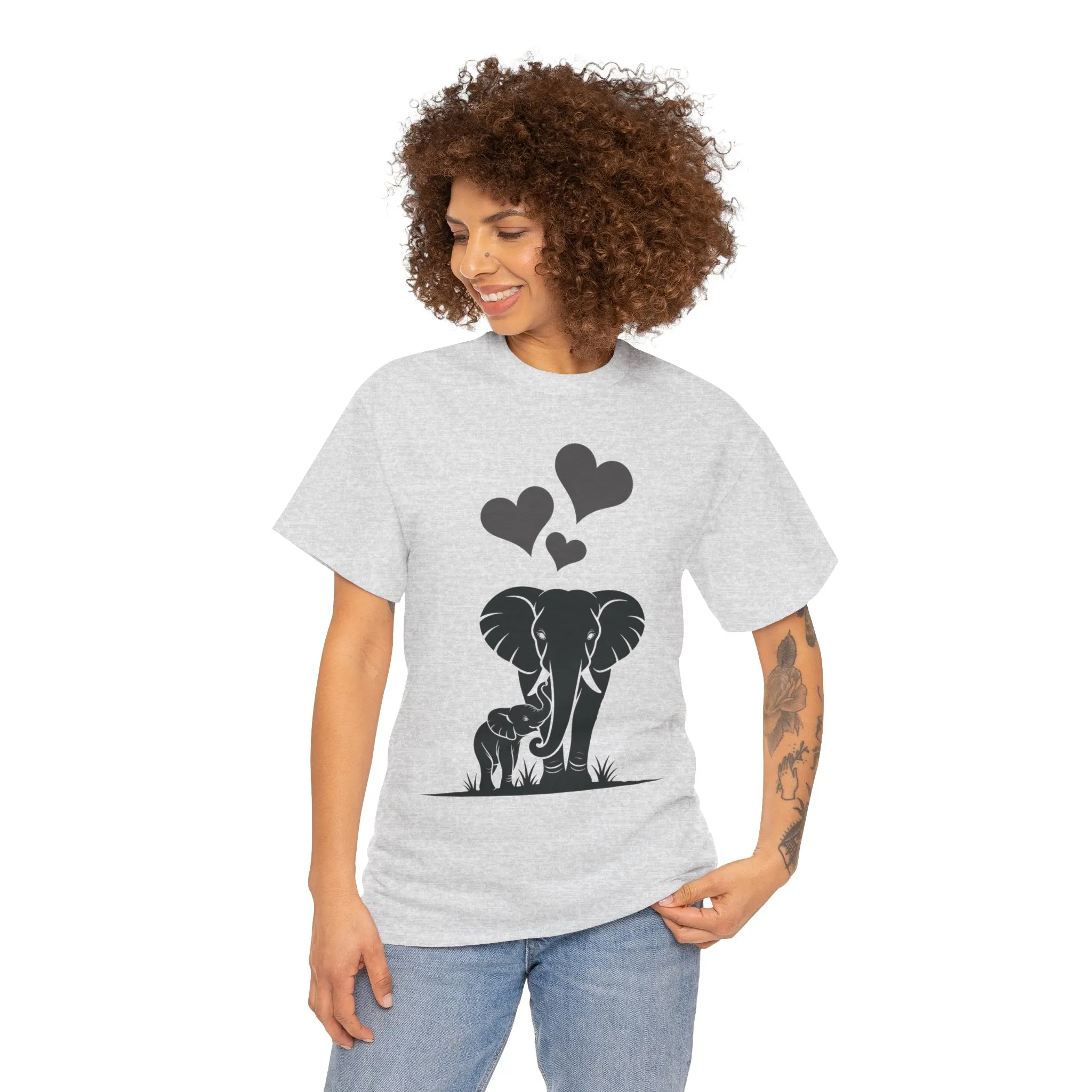 Elephant Mom and Baby T-Shirt, Elephant Love Cotton Tee, Cute Animal Shirt, Animal Lover Gift, Cute Minimalist Elephant Design