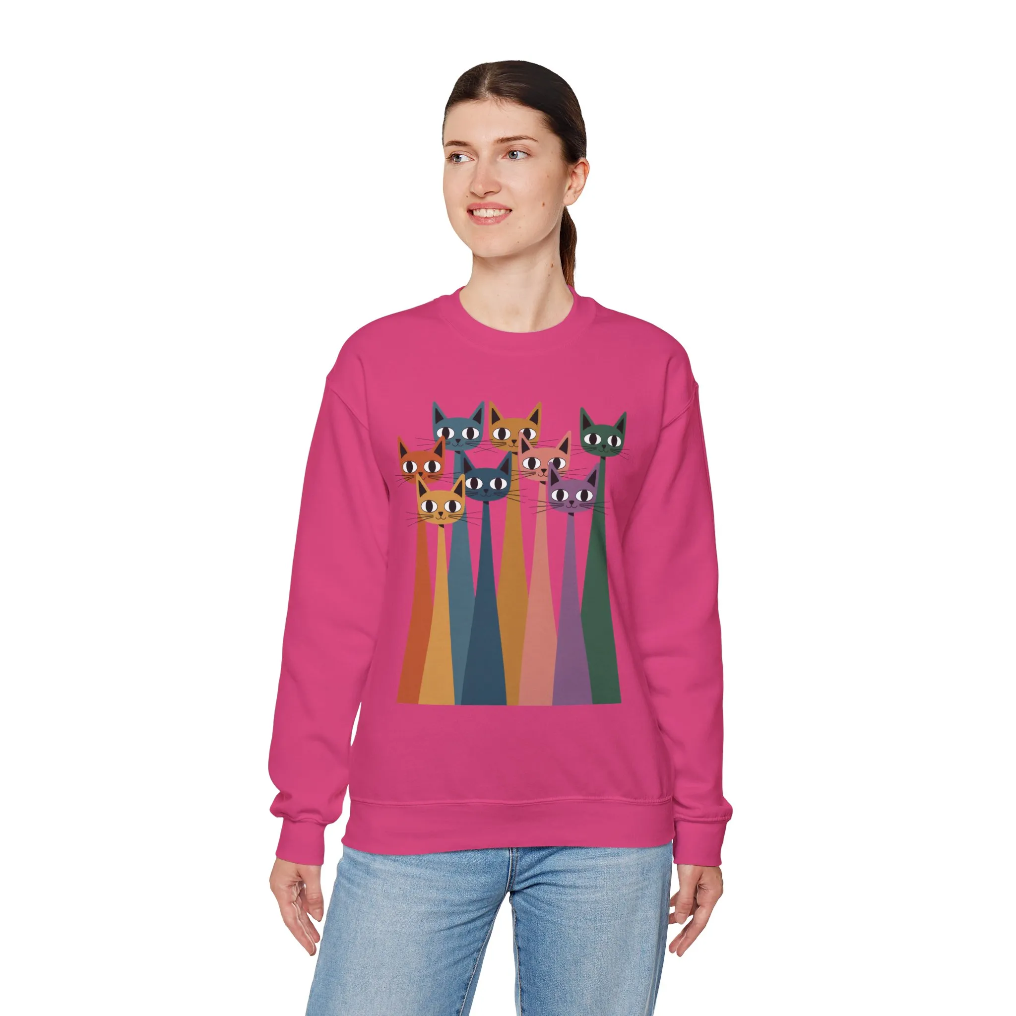Colorful Cat Sweatshirt, Cozy Crewneck, Cat Lover Gift, Womens Sweatshirt, Cute Animal Apparel, Fun Gift for Cat Owners - Image 30