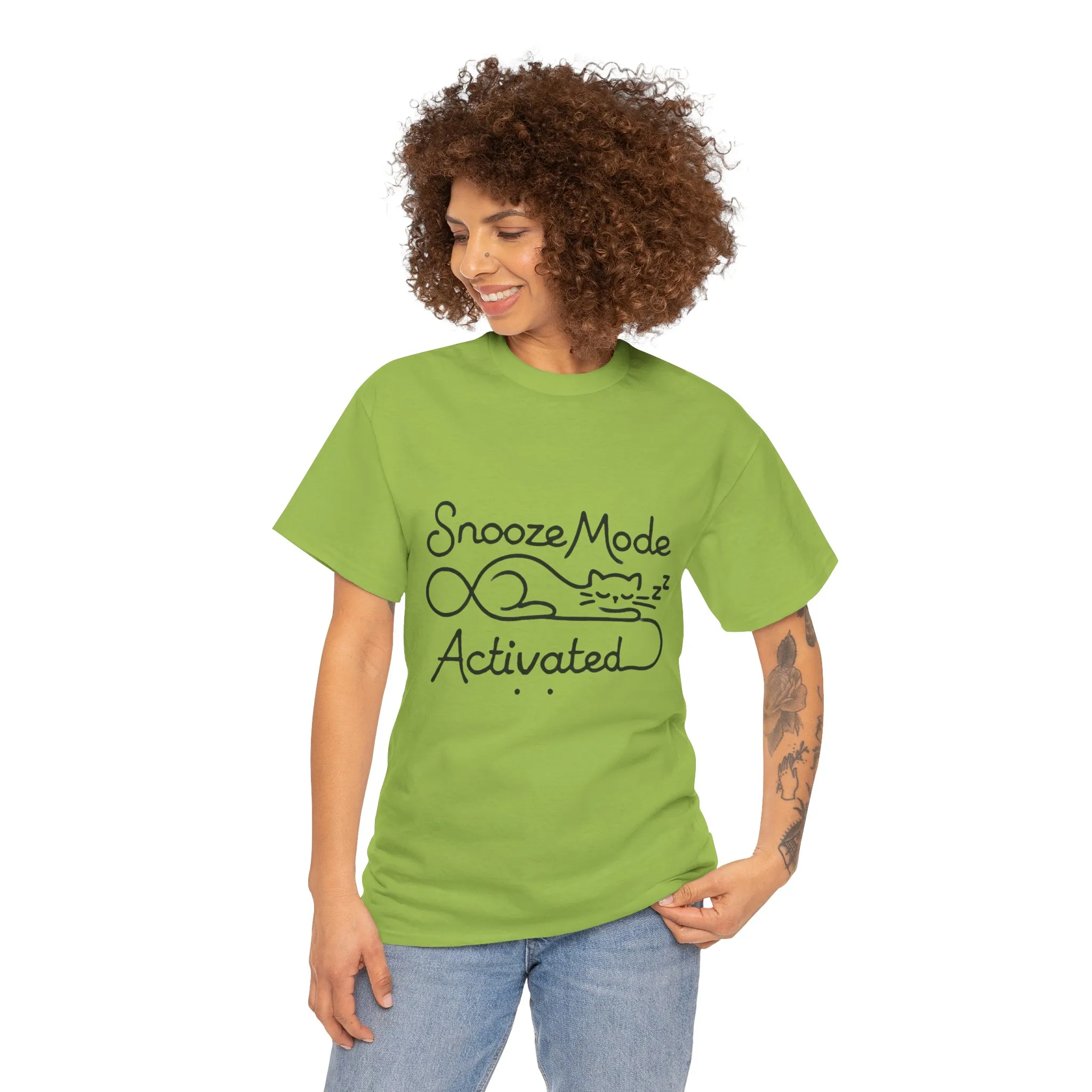 Cotton T-Shirt for Cat Lovers, Funny Sleeping Cat Tee, Lazy Mood Graphic, Women's Heavy Cotton T-Shirt Gift for Cat Lovers - Image 14