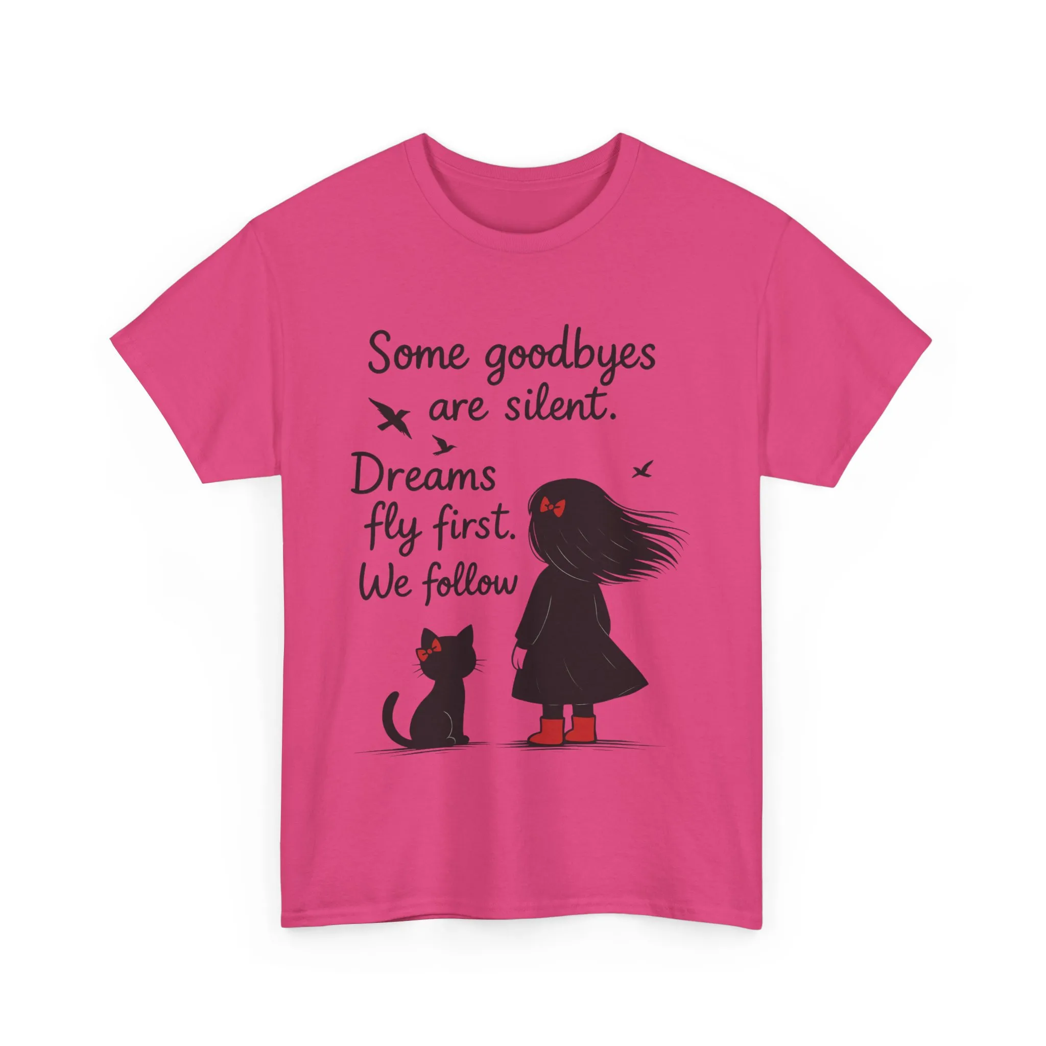 Emotional Hand Drawn Womens T-Shirt, Minimalist Red Dress Girl and Cat Graphic Tee, Cat Lover Gift - Image 22