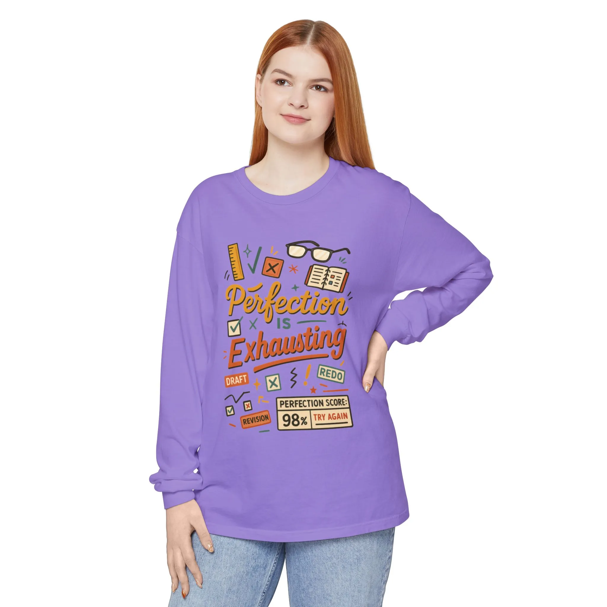 Stress Relief Long Sleeve Tee, Perfect for Perfectionists, Humorous Gift, Back-to-School, Gift for Graduates, Motivational Apparel - Image 20