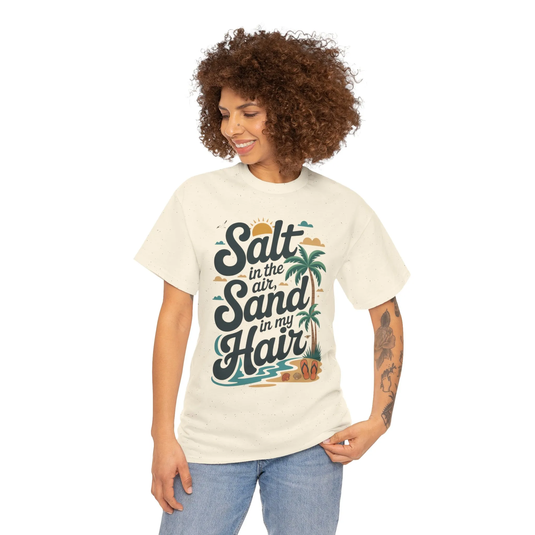 Salt in the Air Sand in My Hair Shirt, Beach Summer Vibes Graphic T-Shirt, Tropical Ocean Palm Design, Ocean-Themed Shirt, Gift Beach Lovers - Image 47