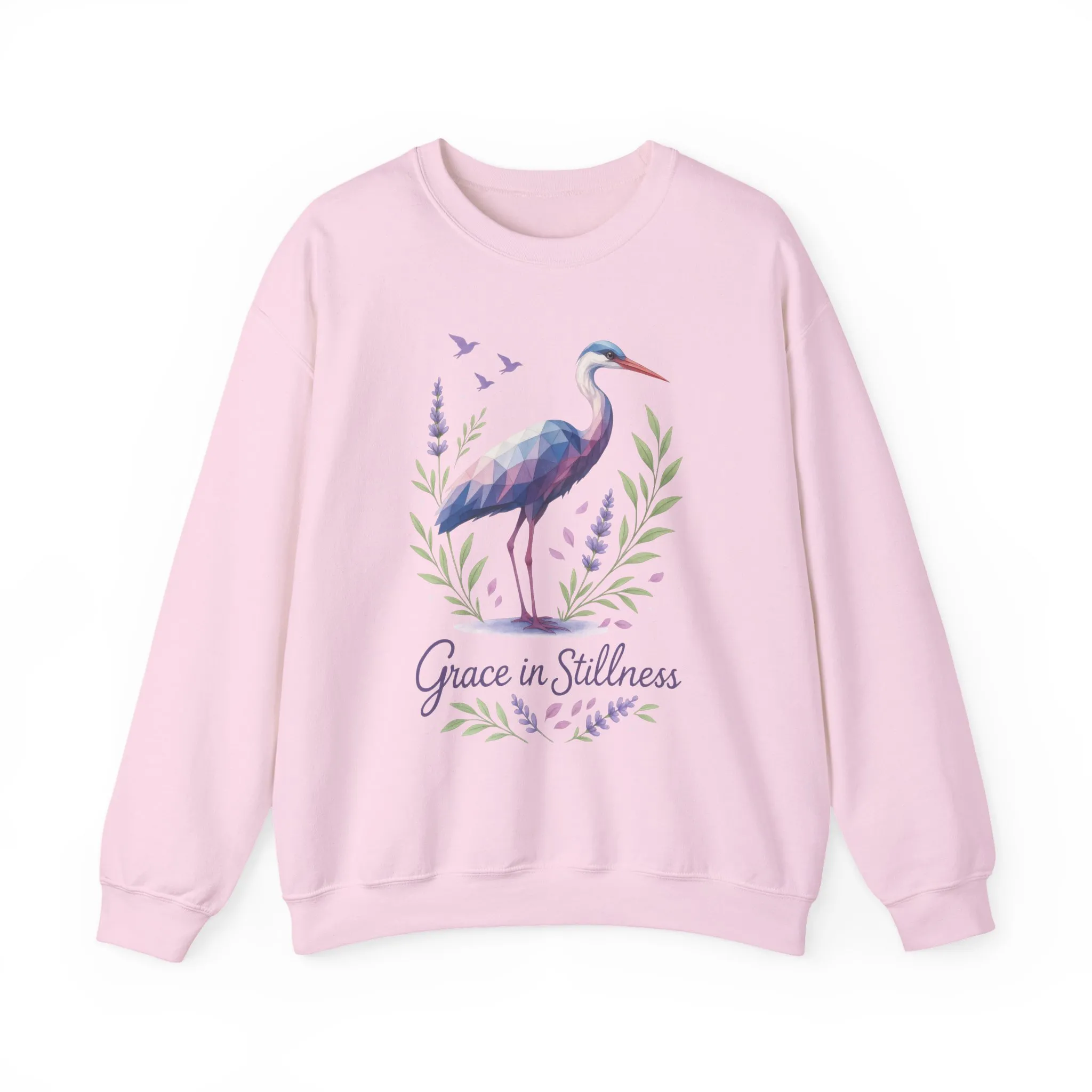 Polygonal Heron Graphic Sweatshirt, Women's Artistic Bird Crewneck, Nature-Inspired Minimalist Design, Geometric Crane, Bird Lovers Gift - Image 2
