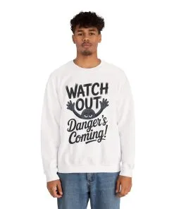 Mens Casual Crewneck Sweatshirt with Warning Message, Funny Gift for Friends, Cozy Layer for Everyone, Great for Halloween, Fall