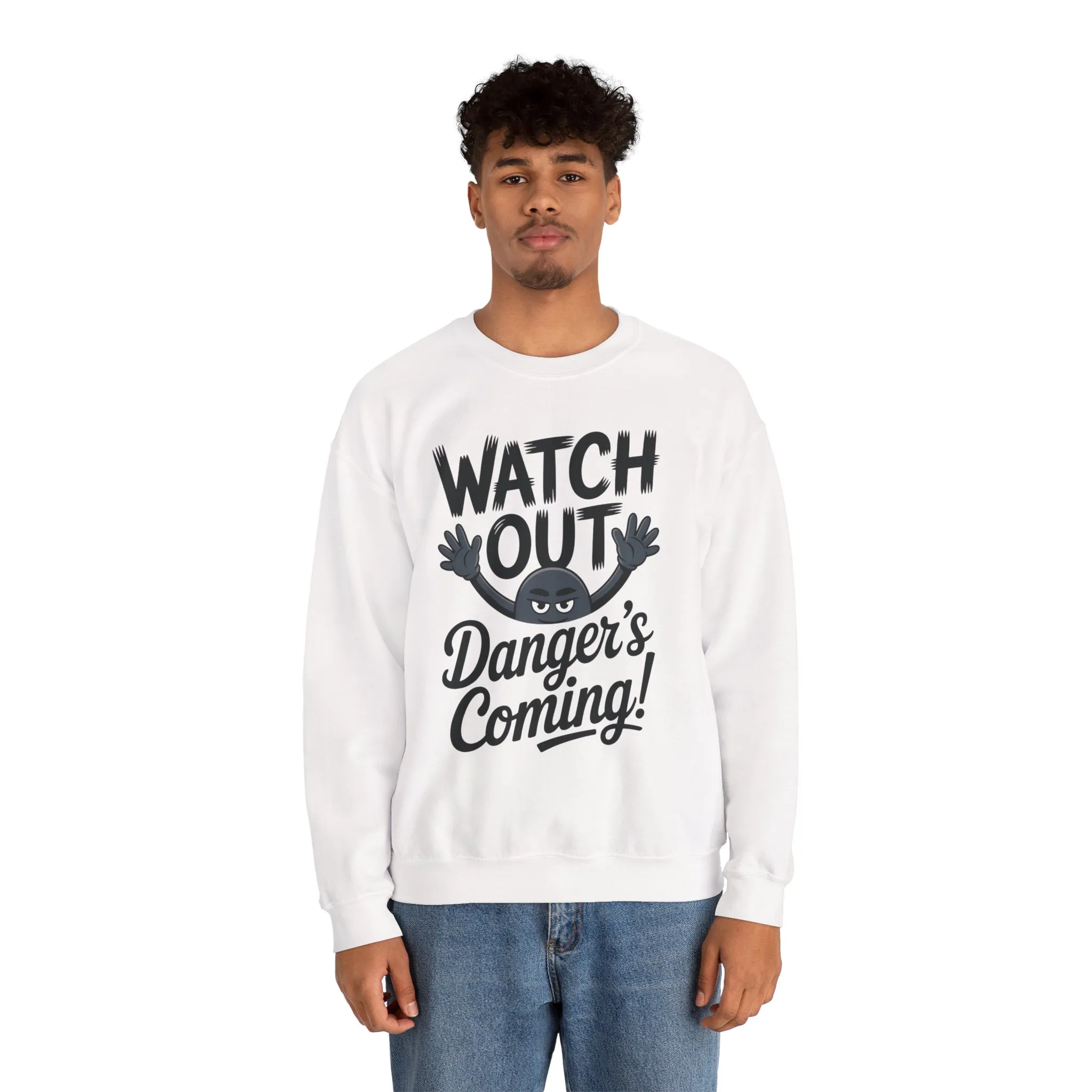 Mens Casual Crewneck Sweatshirt with Warning Message, Funny Gift for Friends, Cozy Layer for Everyone, Great for Halloween, Fall