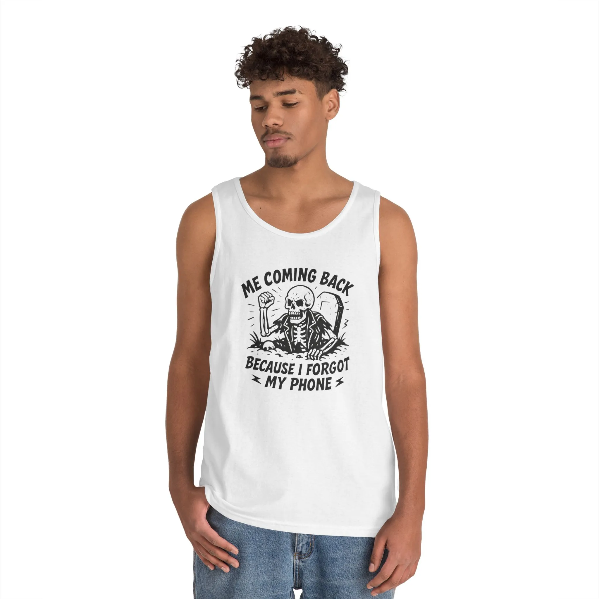 Forgot My Phone Tank Top, Funny Skeleton Coming Back From Grave Tee, Dark Humor Shirt for Men, Humor Tank, funny skull Tee - Image 5
