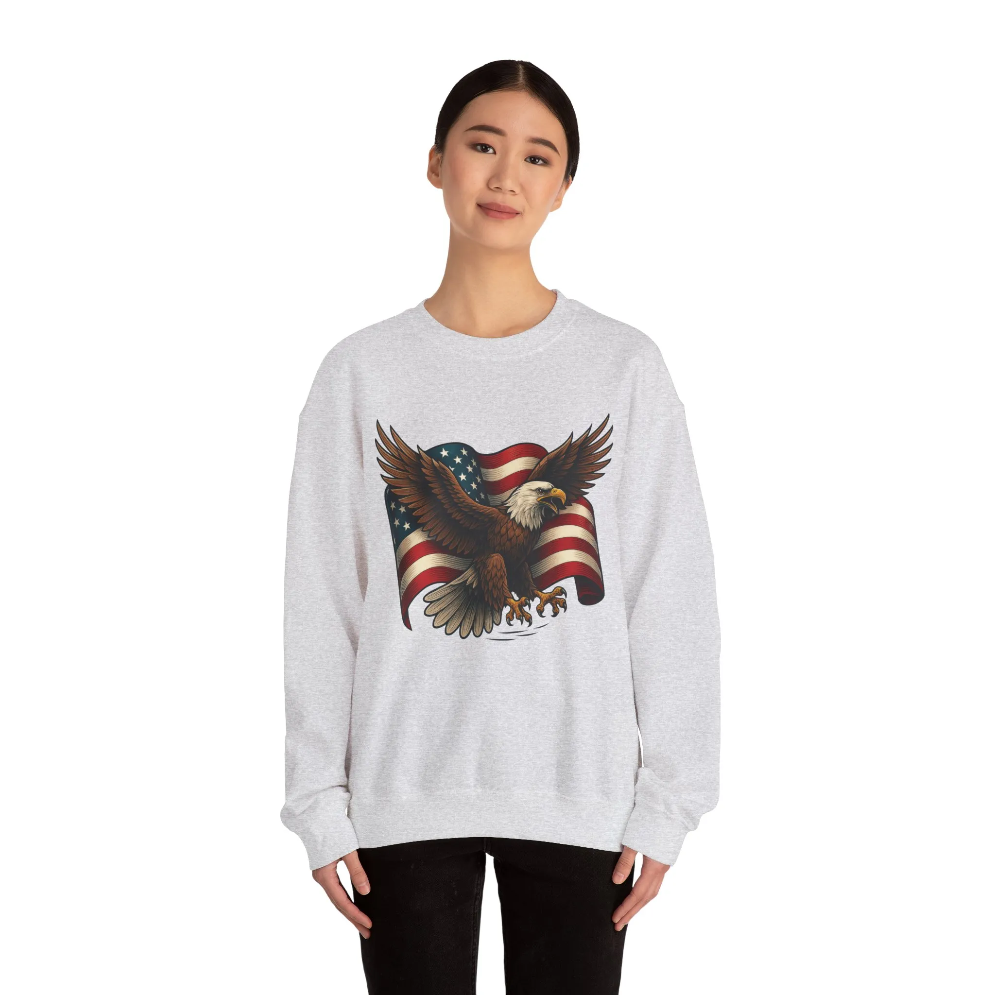 Patriotic Eagle Sweatshirt - Unisex Crewneck, USA Flag Apparel, Memorial Day, Veteran's Day, Independence Day, Gift for Patriots - Image 2