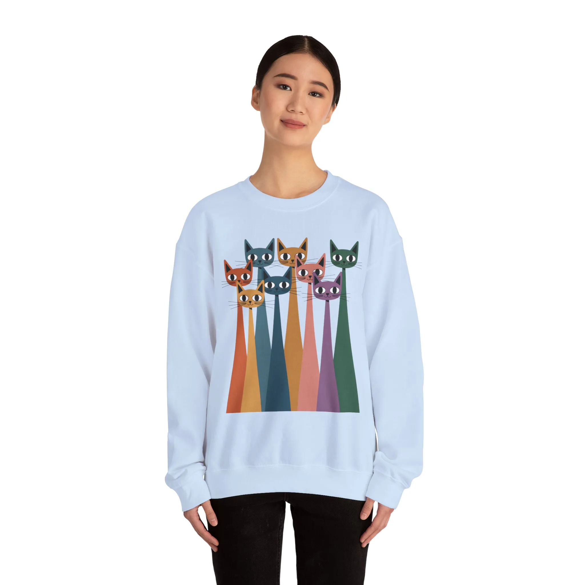 Colorful Cat Sweatshirt, Cozy Crewneck, Cat Lover Gift, Womens Sweatshirt, Cute Animal Apparel, Fun Gift for Cat Owners - Image 14