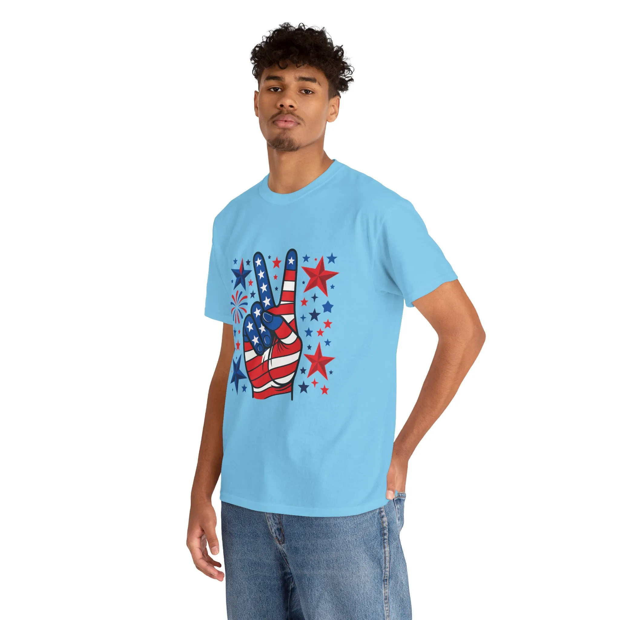 Patriotic Peace Hand Unisex Heavy Cotton Tee - Ideal for July 4th, Independence Day, Celebrations, Casual Wear, Everyday Style - Image 16