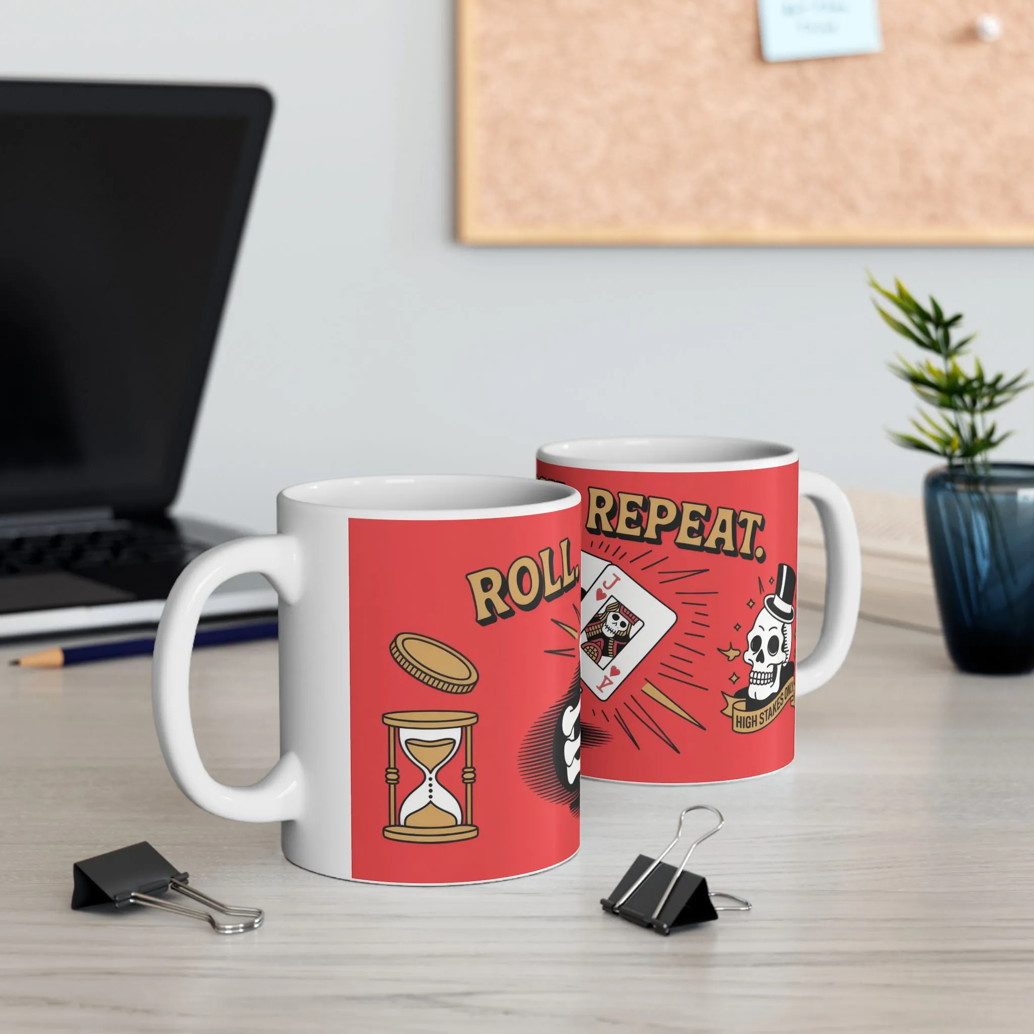 Roll Risk Repeat Poker Mug, Bold Tattoo Style Coffee Cup with Joker Card, Gambling Gift, Gothic Drinkware, Poker Lovers Mug - Image 7