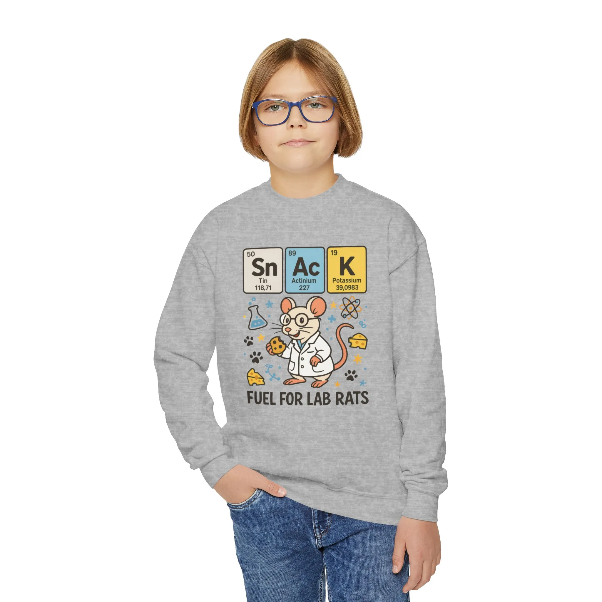 Youth Crewneck Sweatshirt - Fuel for Lab Rats, Cute Science Gift, Adorable Sweatshirt for Kids, Science Enthusiasts, Lab Rat Love - Image 8