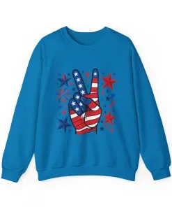 Patriotic Peace Crewneck Sweatshirt - Unisex Heavy Blend, 4th of July Clothing, Peace Sign Design, Casual Wear, Gift for Him/Her