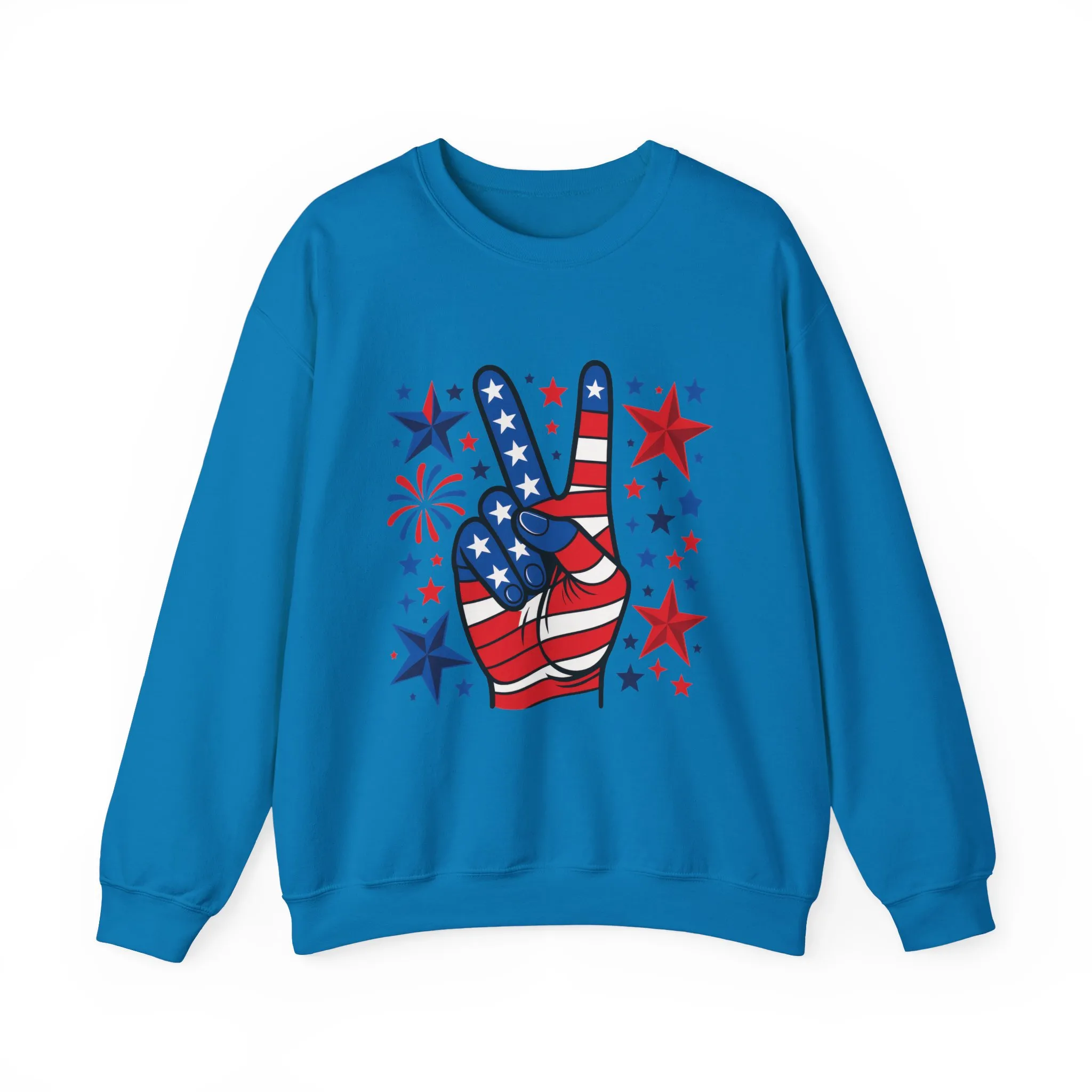 Patriotic Peace Crewneck Sweatshirt - Unisex Heavy Blend, 4th of July Clothing, Peace Sign Design, Casual Wear, Gift for Him/Her