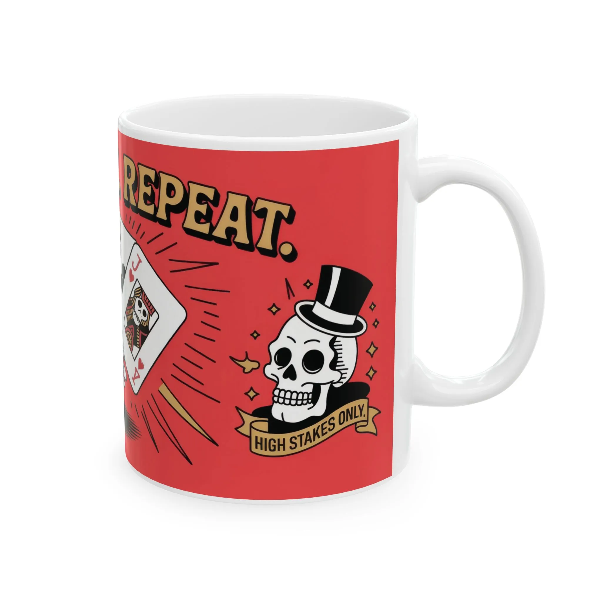 Roll Risk Repeat Poker Mug, Bold Tattoo Style Coffee Cup with Joker Card, Gambling Gift, Gothic Drinkware, Poker Lovers Mug - Image 4