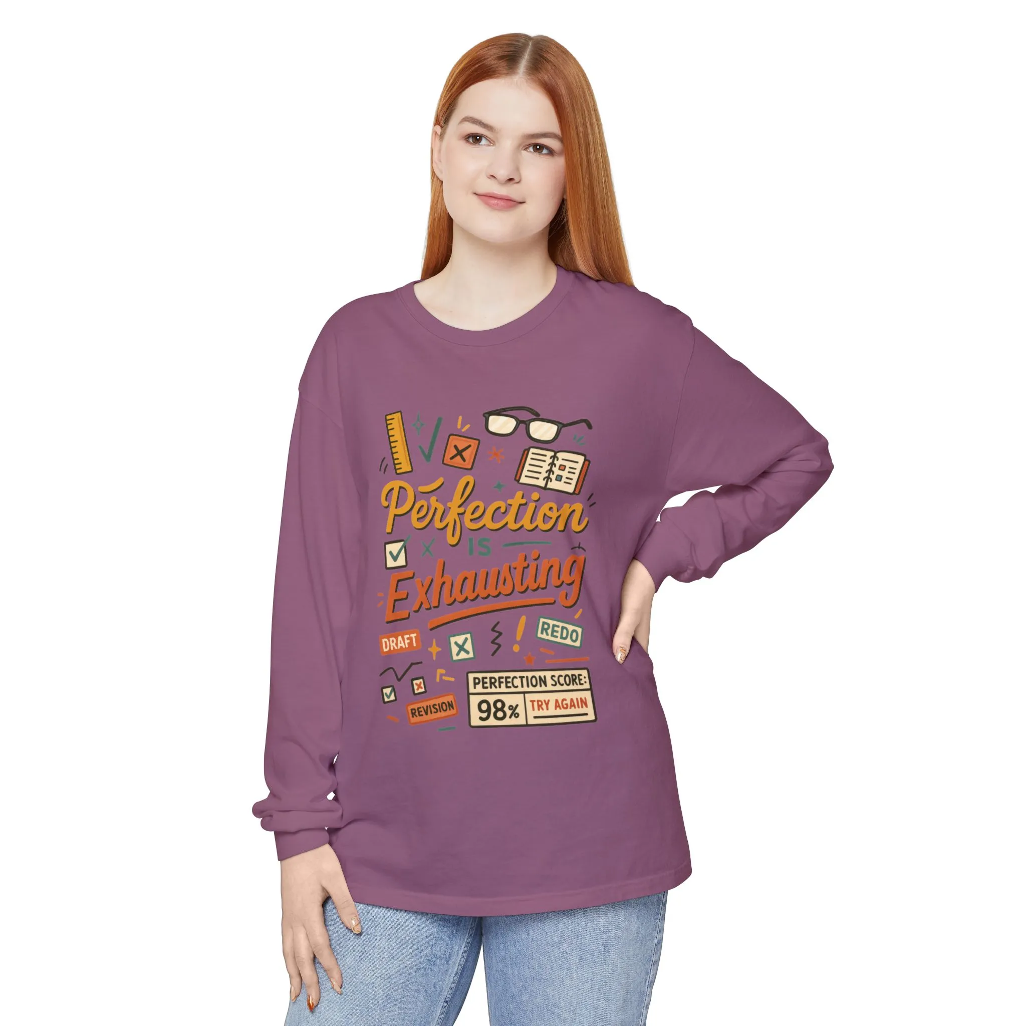 Stress Relief Long Sleeve Tee, Perfect for Perfectionists, Humorous Gift, Back-to-School, Gift for Graduates, Motivational Apparel - Image 42