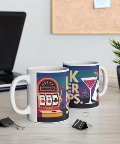 LUCK NEVER SLEEPS Mug, Retro Vegas Slot Machine Coffee Cup, Casino Gift, Gambling Lover Gift Idea, Perfect for Gamers, Poker Nights