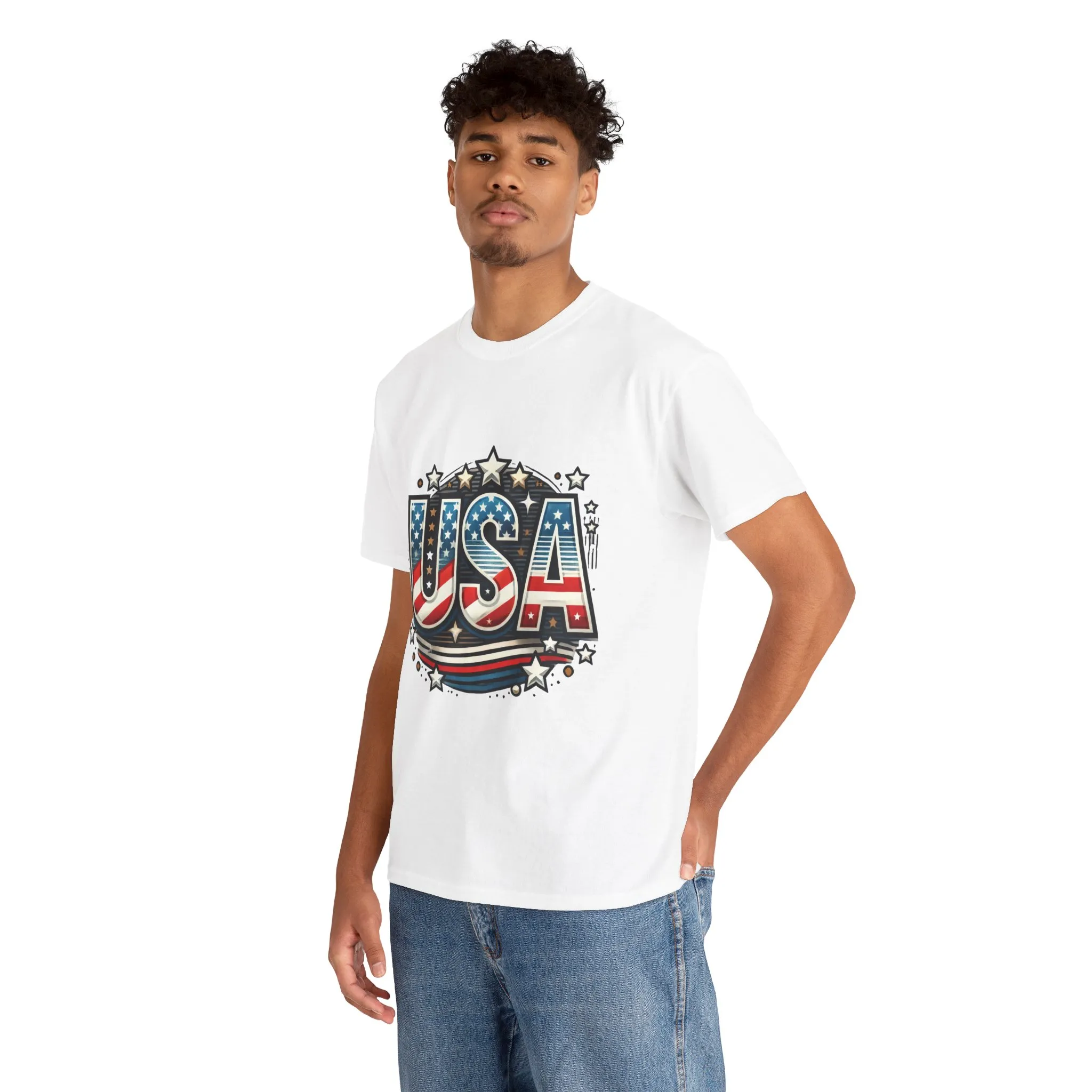 Patriotic USA T-Shirt, Unisex Heavy Cotton Tee for Independence Day, Memorial Day, 4th of July, Casual Wear, Gifts - Image 6