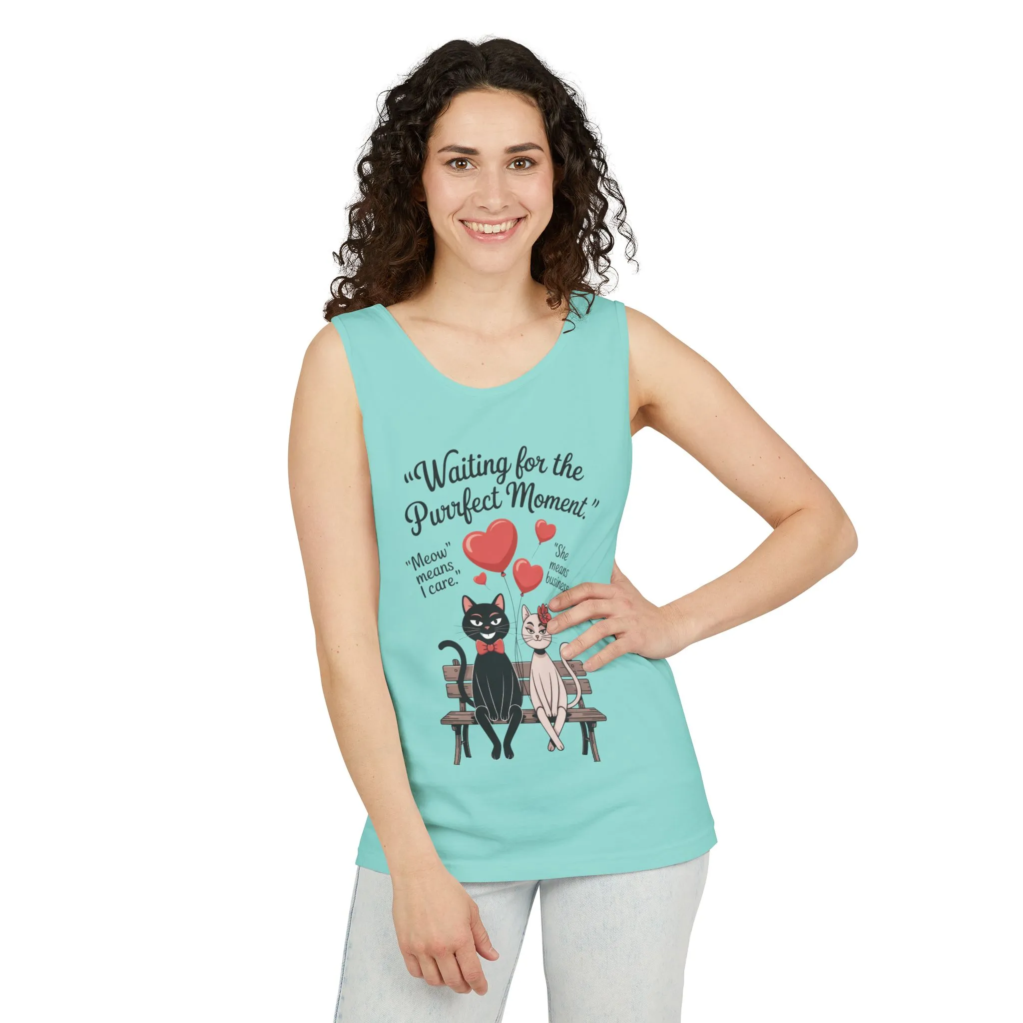 Cute Cat Lovers Tank, Womens Heavy Cotton Tank Top for Pet Owners, Funny Cat Tee, Gift for Cat Lovers, Casual T-Shirt, Animal Art Tee - Image 36