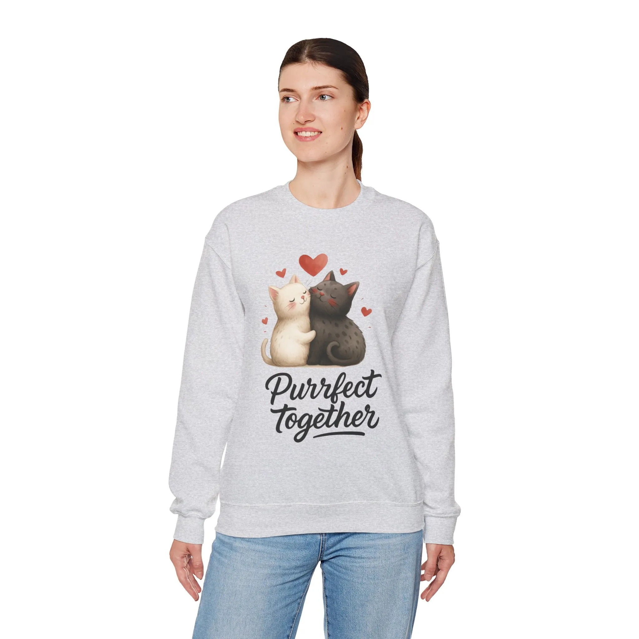 Cute Cat Couple Womens Sweatshirt, Purrfect Together Sweater, Gift for Cat Lovers, Cozy Crewneck for Valentine's Day, Animal Lover Apparel - Image 6
