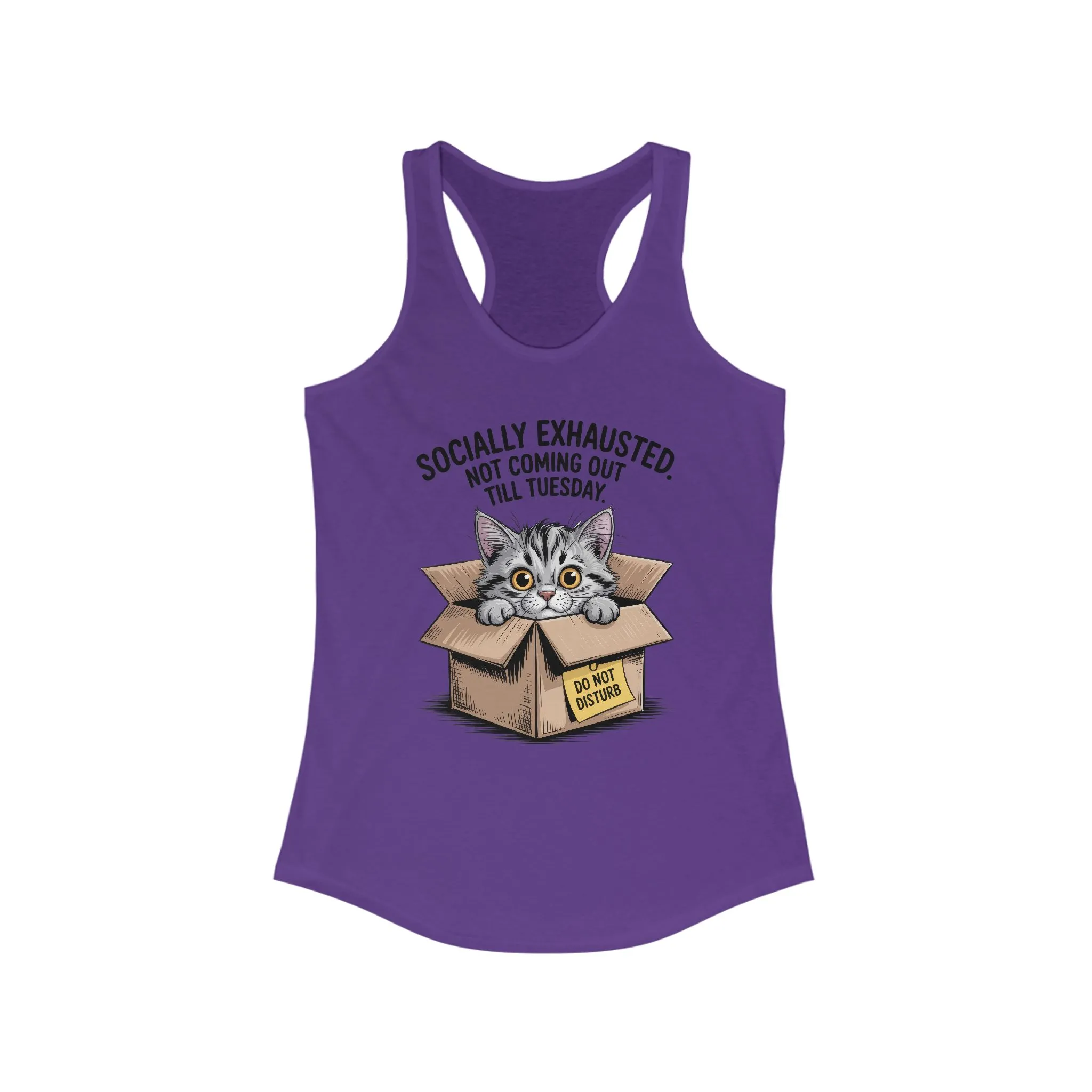 Socially Exhausted Cat Tank Top - Funny Women's Racerback Tee, Gift for Cat Lovers, Relaxed Fit Top for Casual Wear, Perfect for [...] - Image 23