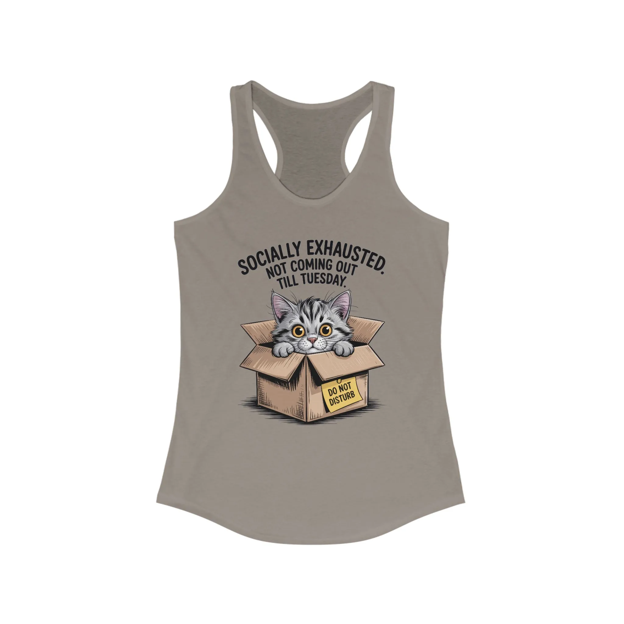 Socially Exhausted Cat Tank Top - Funny Women's Racerback Tee, Gift for Cat Lovers, Relaxed Fit Top for Casual Wear, Perfect for [...] - Image 7