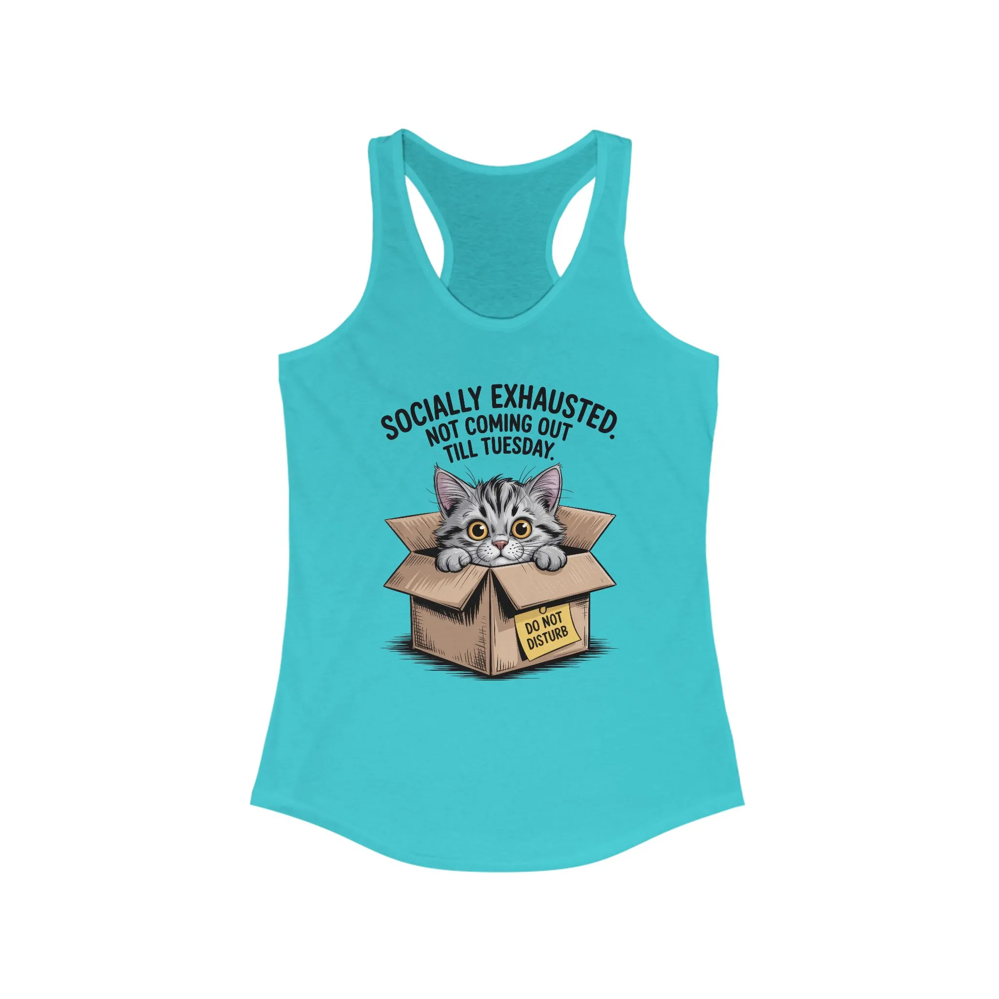 Socially Exhausted Cat Tank Top - Funny Women's Racerback Tee, Gift for Cat Lovers, Relaxed Fit Top for Casual Wear, Perfect for [...] - Image 9