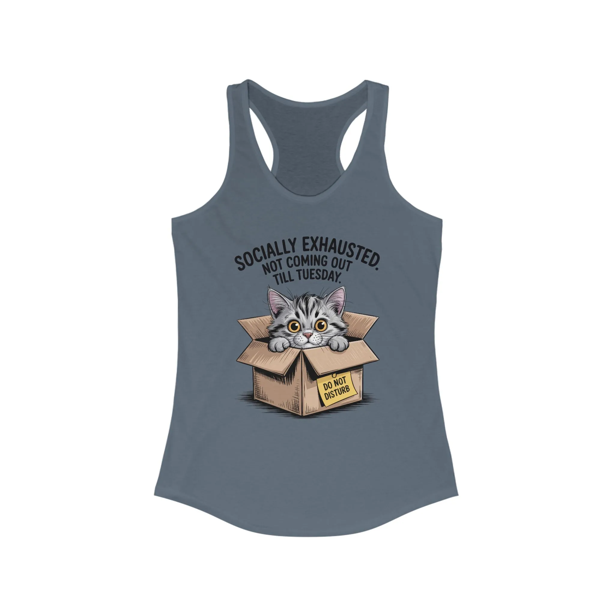 Socially Exhausted Cat Tank Top - Funny Women's Racerback Tee, Gift for Cat Lovers, Relaxed Fit Top for Casual Wear, Perfect for [...] - Image 11
