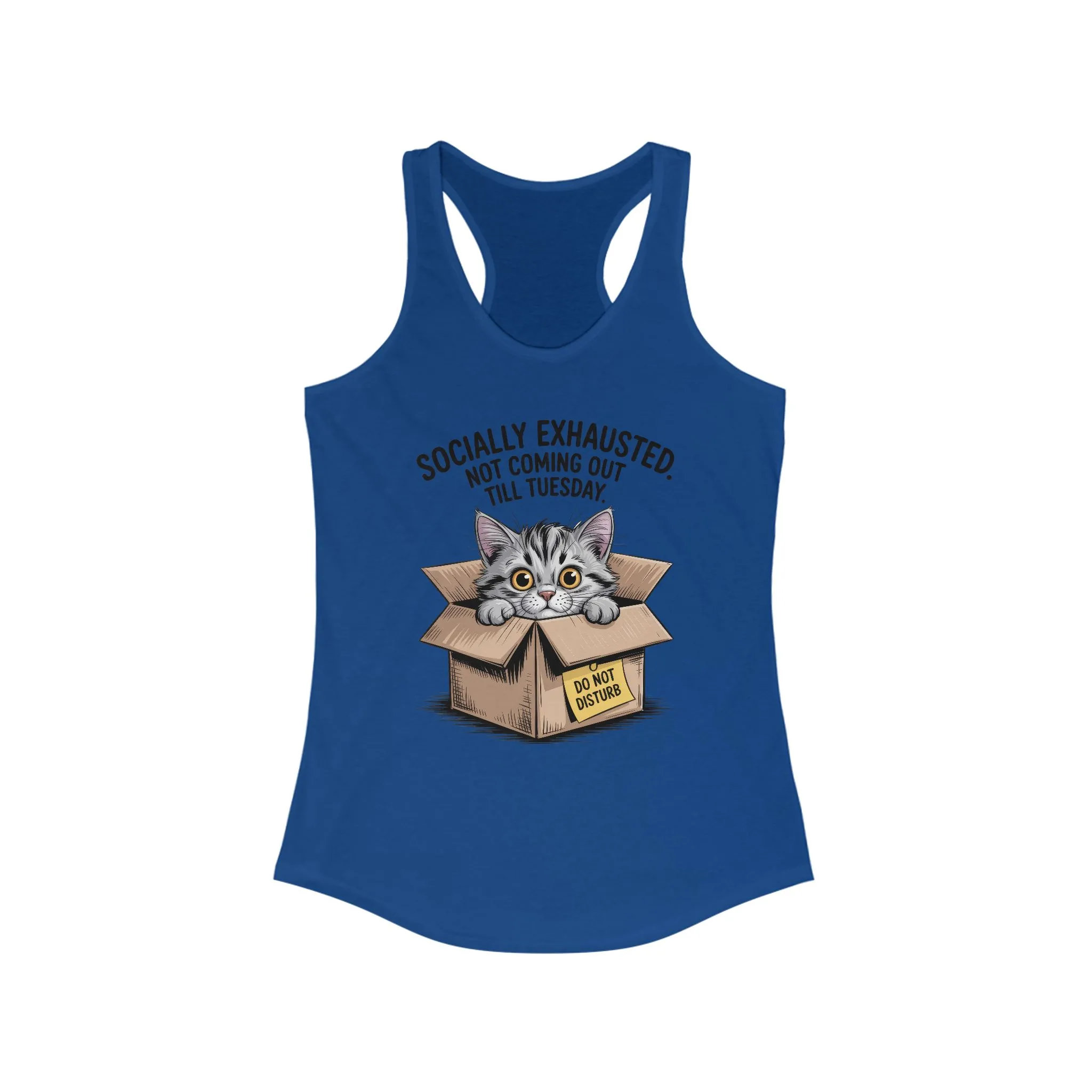 Socially Exhausted Cat Tank Top - Funny Women's Racerback Tee, Gift for Cat Lovers, Relaxed Fit Top for Casual Wear, Perfect for [...] - Image 13