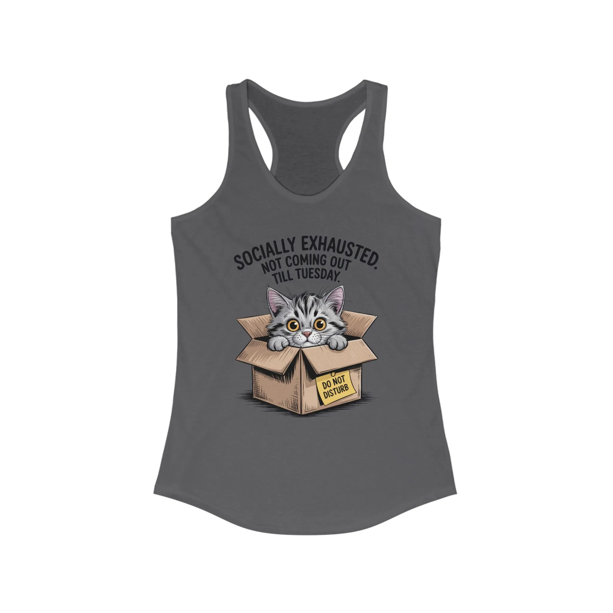 Socially Exhausted Cat Tank Top - Funny Women's Racerback Tee, Gift for Cat Lovers, Relaxed Fit Top for Casual Wear, Perfect for [...] - Image 15