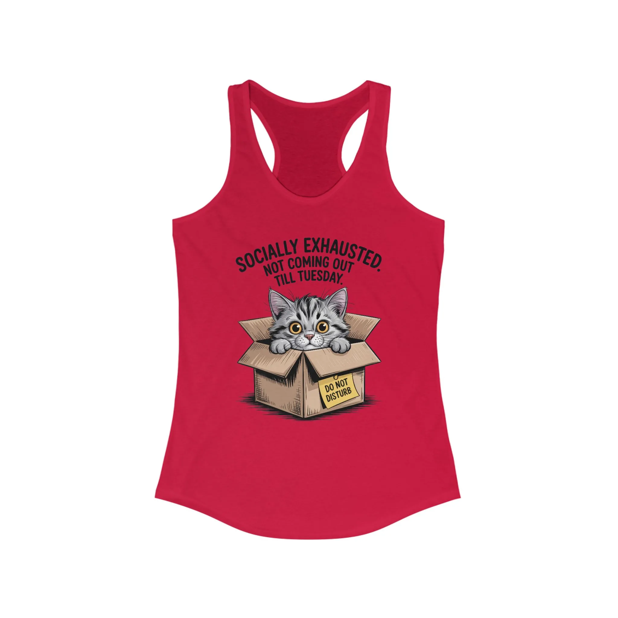 Socially Exhausted Cat Tank Top - Funny Women's Racerback Tee, Gift for Cat Lovers, Relaxed Fit Top for Casual Wear, Perfect for [...] - Image 17