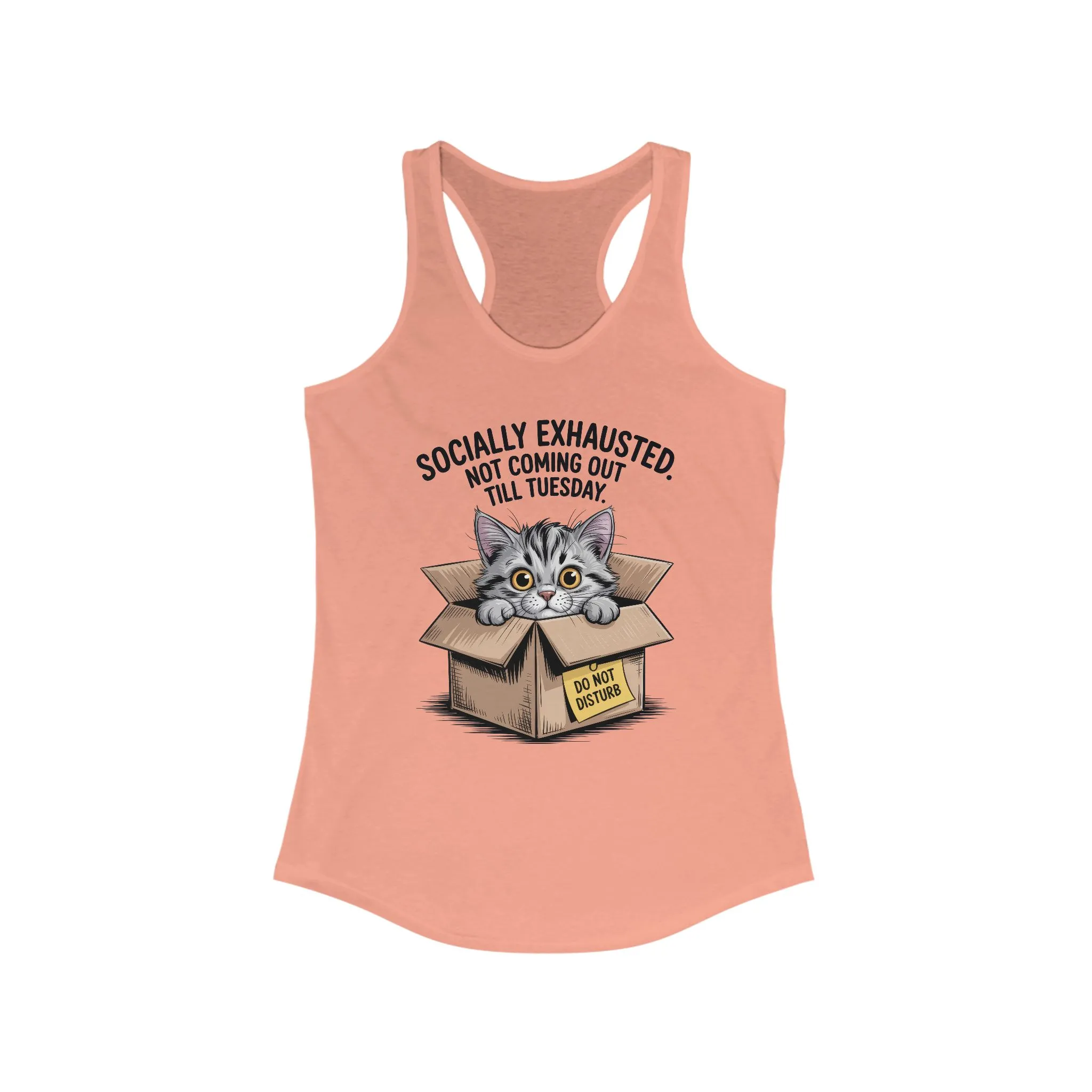 Socially Exhausted Cat Tank Top - Funny Women's Racerback Tee, Gift for Cat Lovers, Relaxed Fit Top for Casual Wear, Perfect for [...] - Image 19