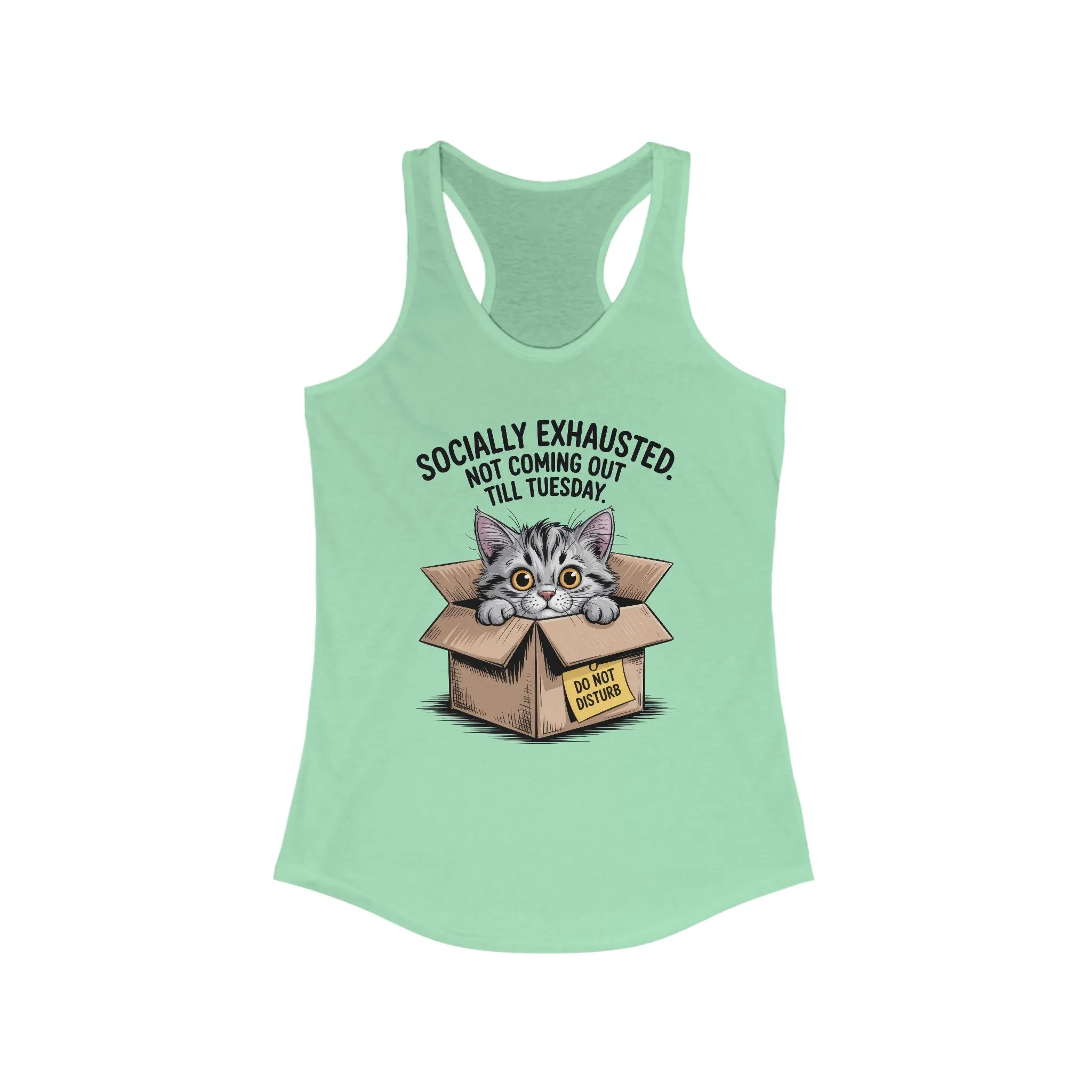 Socially Exhausted Cat Tank Top - Funny Women's Racerback Tee, Gift for Cat Lovers, Relaxed Fit Top for Casual Wear, Perfect for [...] - Image 21