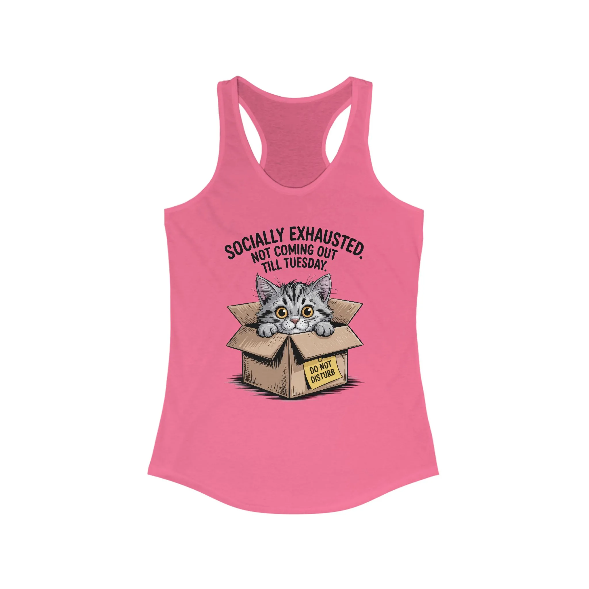 Socially Exhausted Cat Tank Top - Funny Women's Racerback Tee, Gift for Cat Lovers, Relaxed Fit Top for Casual Wear, Perfect for [...]