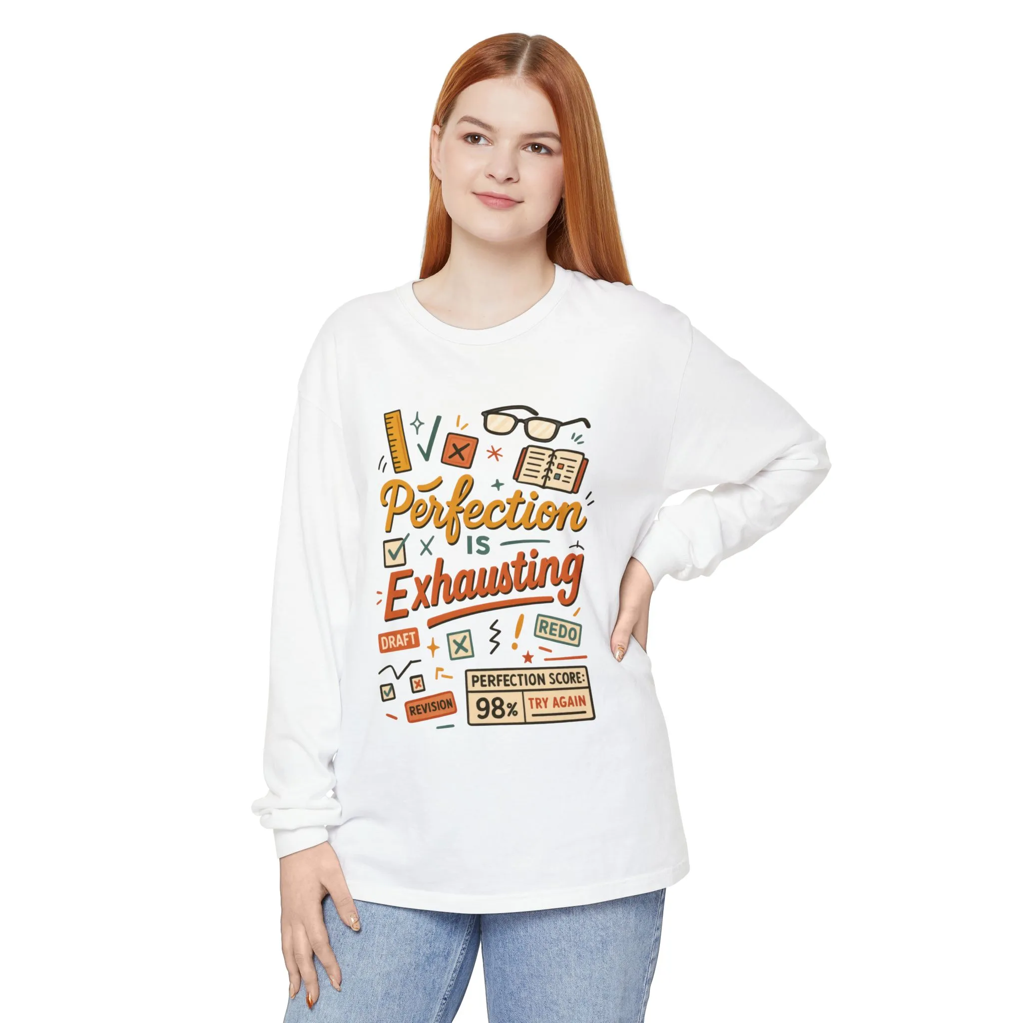 Stress Relief Long Sleeve Tee, Perfect for Perfectionists, Humorous Gift, Back-to-School, Gift for Graduates, Motivational Apparel - Image 6