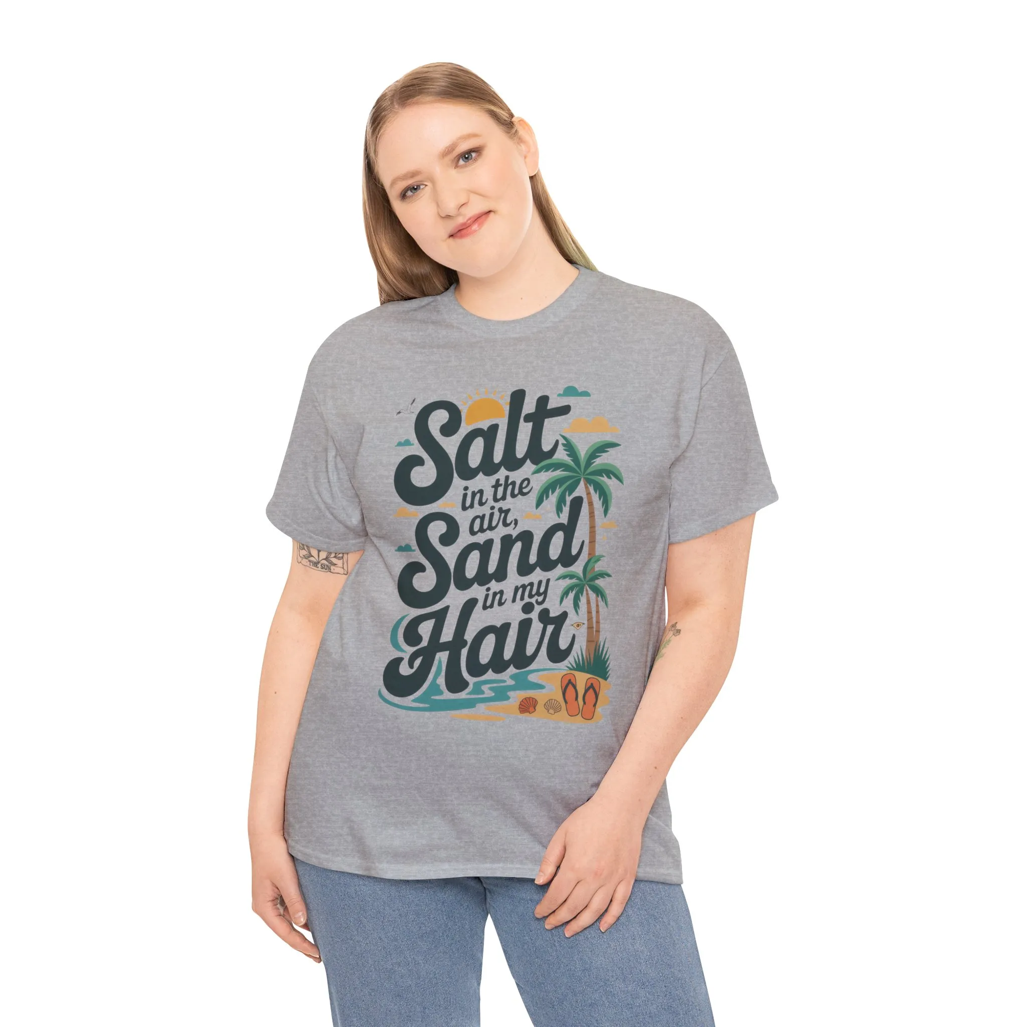 Salt in the Air Sand in My Hair Shirt, Beach Summer Vibes Graphic T-Shirt, Tropical Ocean Palm Design, Ocean-Themed Shirt, Gift Beach Lovers - Image 24