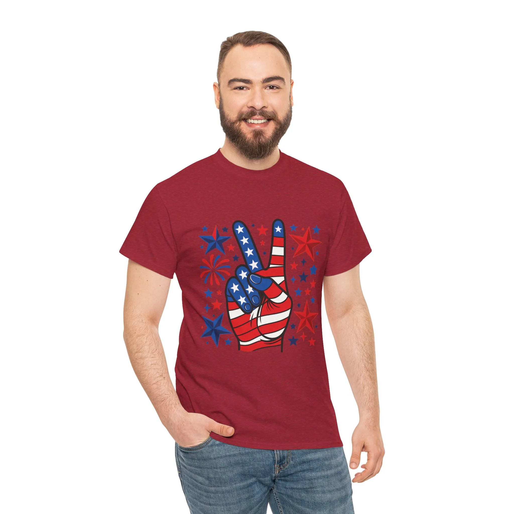 Patriotic Peace Hand Unisex Heavy Cotton Tee - Ideal for July 4th, Independence Day, Celebrations, Casual Wear, Everyday Style - Image 38