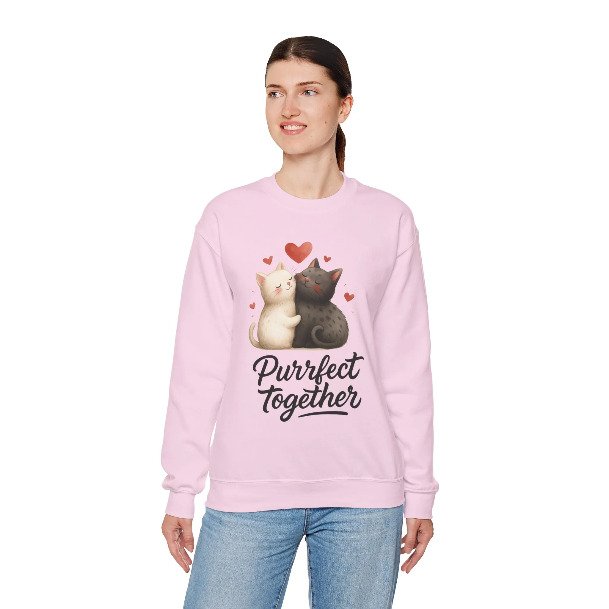 Cute Cat Couple Womens Sweatshirt, Purrfect Together Sweater, Gift for Cat Lovers, Cozy Crewneck for Valentine's Day, Animal Lover Apparel - Image 24