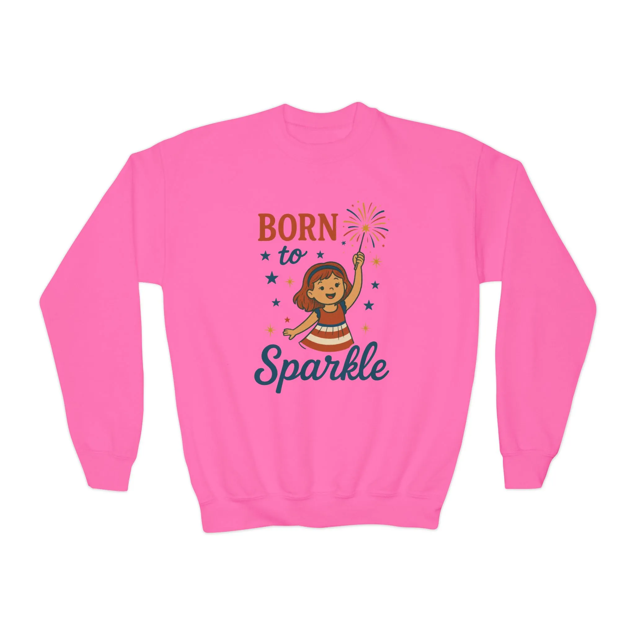 4th of July Youth Crewneck Sweatshirt, Born to Sparkle Tee, Patriotic Fireworks Toddler Crewneck, Independence Day Outfit for Tween Girls - Image 13