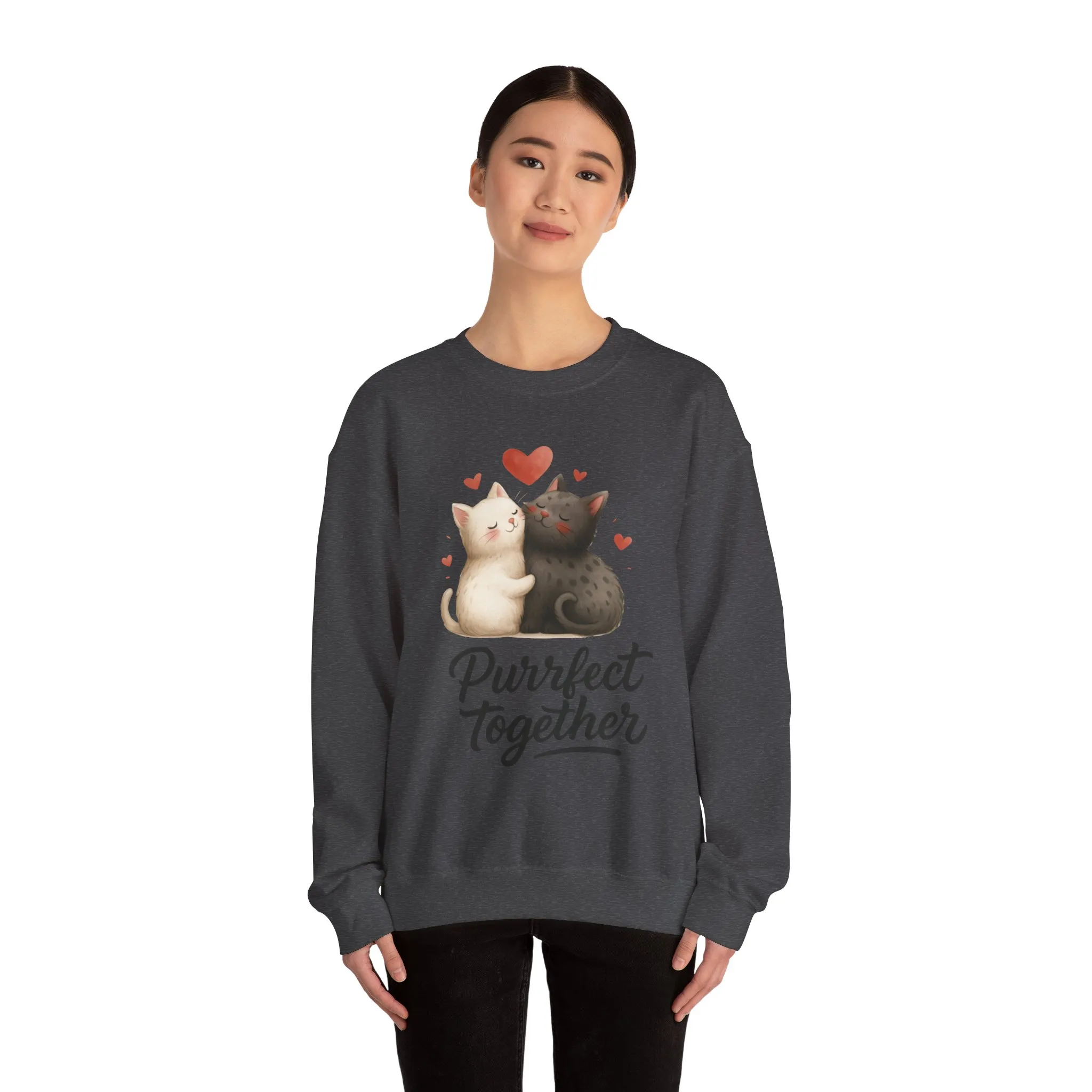 Cute Cat Couple Womens Sweatshirt, Purrfect Together Sweater, Gift for Cat Lovers, Cozy Crewneck for Valentine's Day, Animal Lover Apparel - Image 11