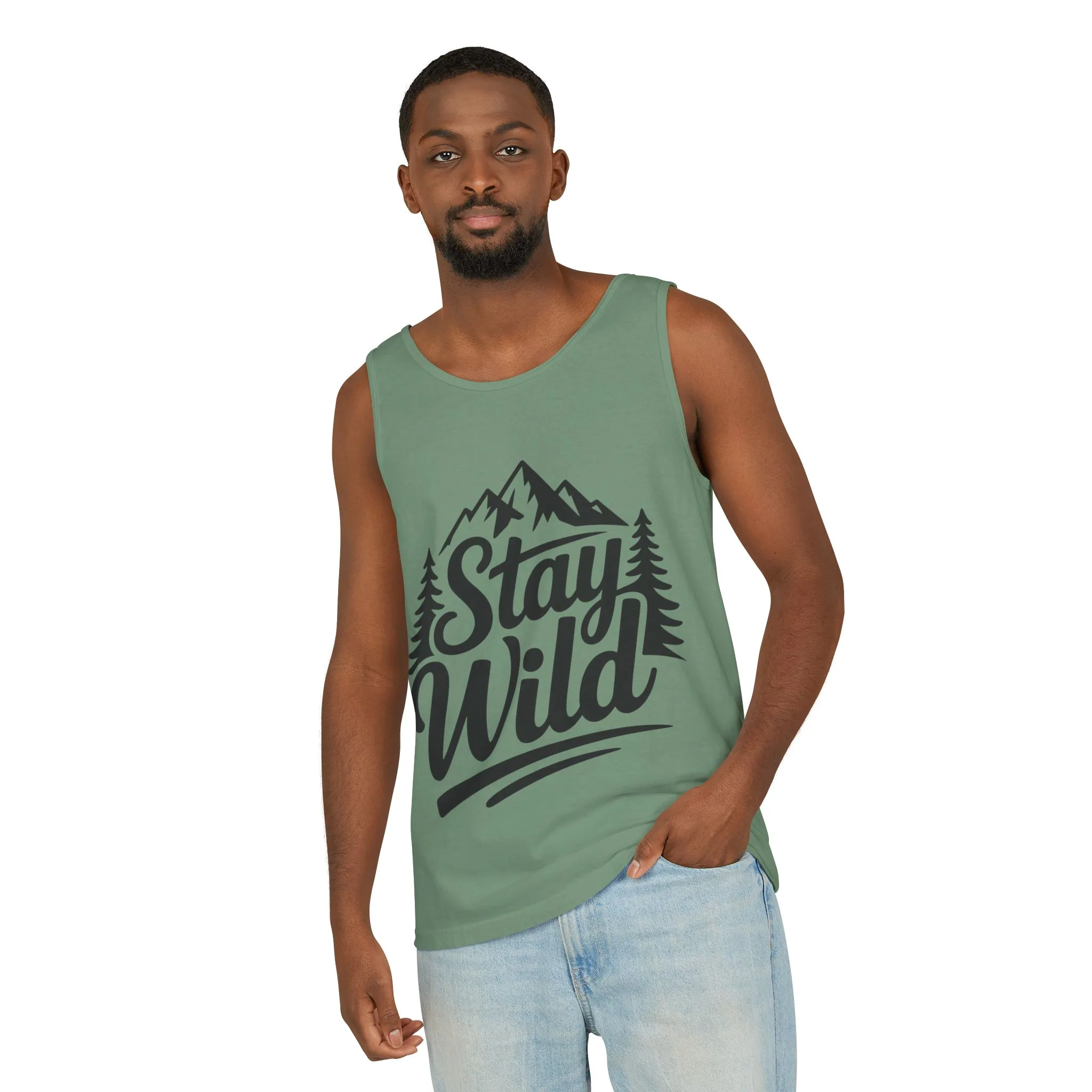 Stay Wild Garment-Dyed Mens Tank Top, Boho Summer Top, Adventure Shirt, Nature Lover Apparel, Gift for Hikers, Outdoor Clothing - Image 17