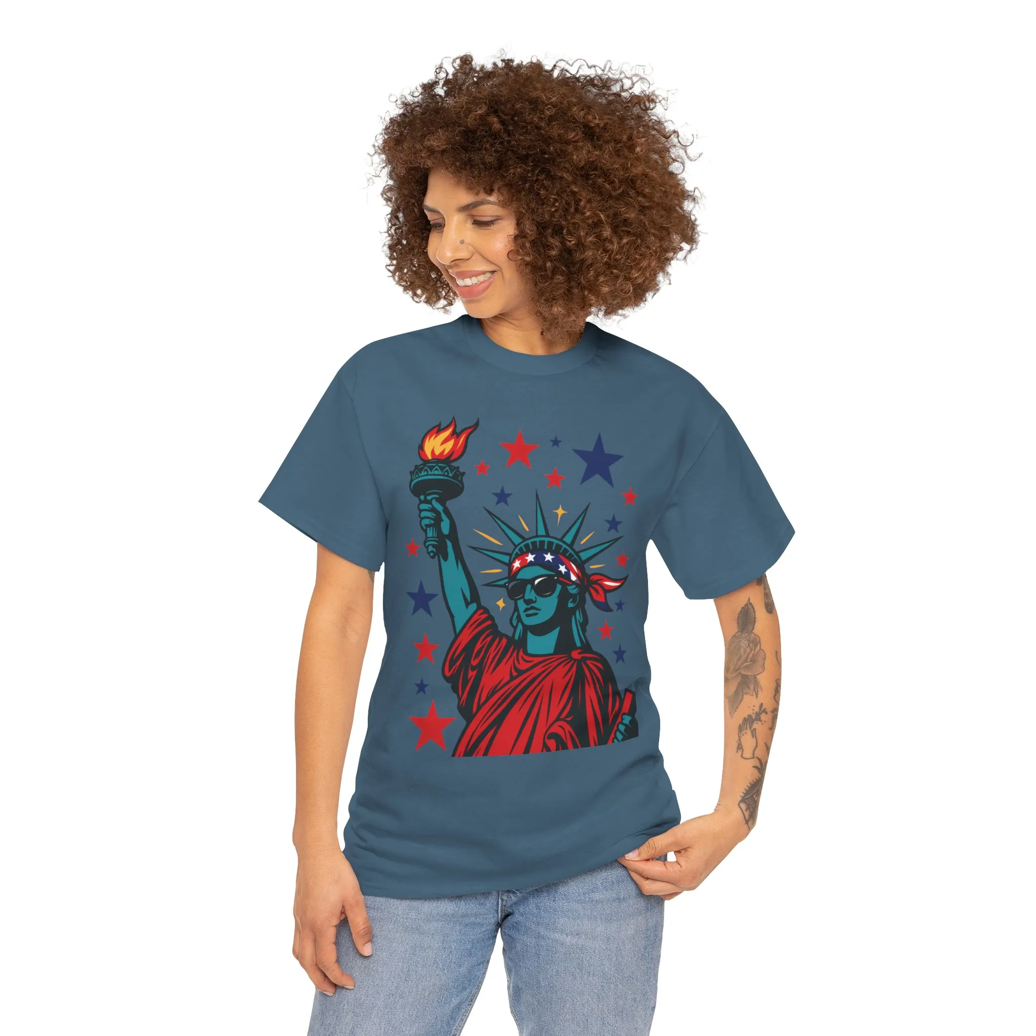 Lady Liberty Pop Art T-Shirt, Patriotic 4th of July Womens Tee, Retro USA Bandana Statue Shirt - Image 20
