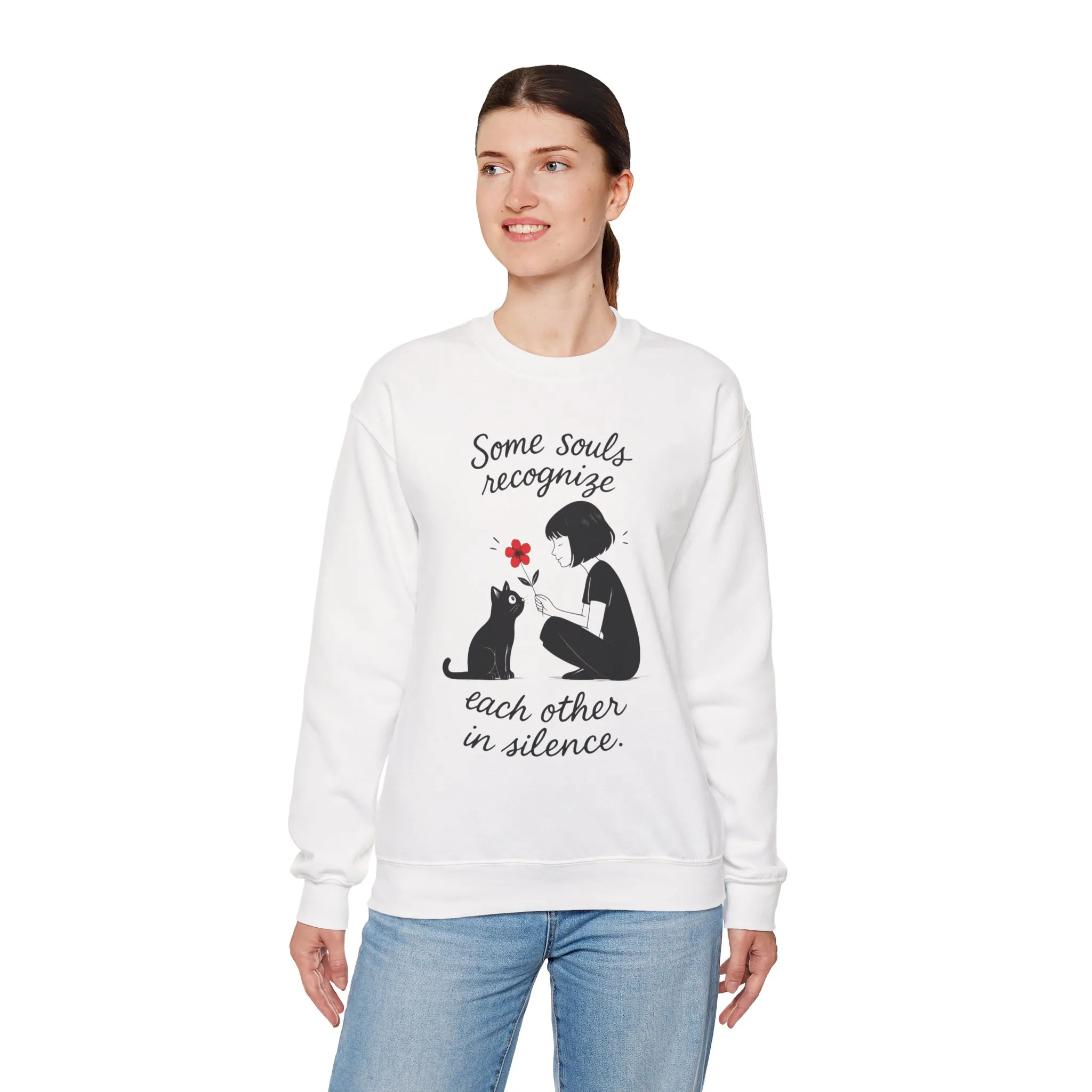 Soulful Cat and Human Crewneck Sweatshirt, Cozy Gift for Cat Lovers, Womens Sweatshirt, Animal Lover Apparel, Thoughtful Gift Idea - Image 6