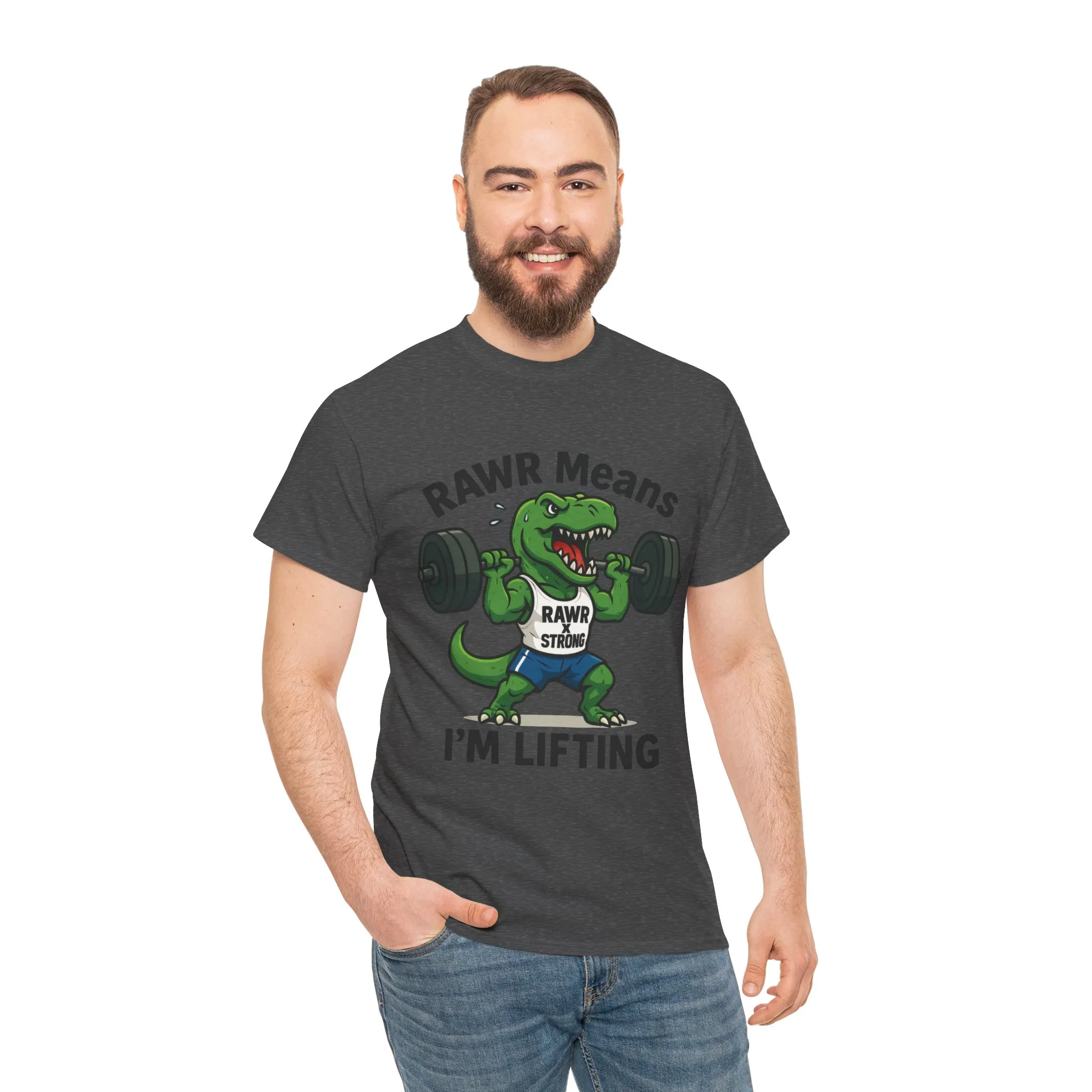 RAWR Gym Shirt for Men, Funny Dinosaur Lifting Tee, Workout Dino Fitness Gift, Barbell Humor Shirt, Motivational T-Shirt, Activewear - Image 15