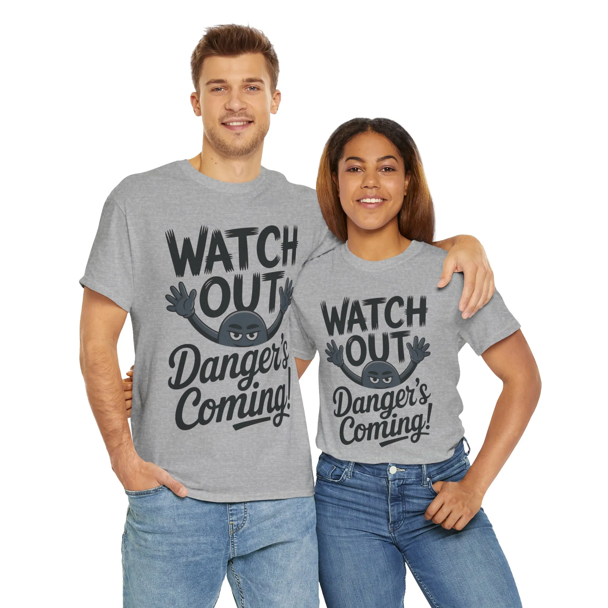 Funny "Watch Out" Cartoon Character T-Shirt, Sketch Style Unisex Heavy Cotton Tee, Minimalist Humorous Graphic Tee, Gift for Him/Her - Image 10