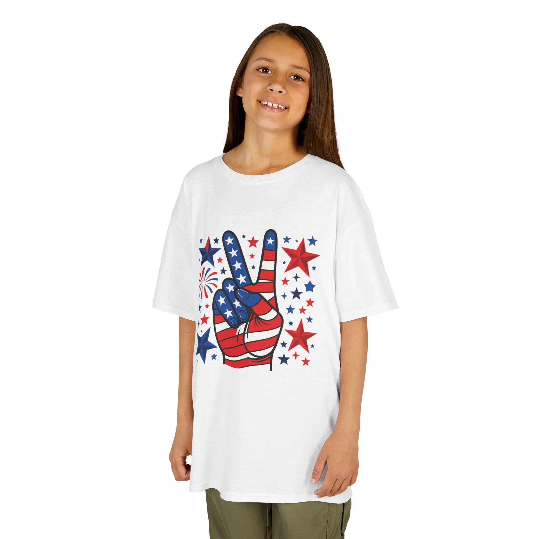 Kids Peace Sign Tee, Patriotic Children's T-Shirt, Americana Style Tee, July 4th Outfit, Independence Day Gift, Star-Spangled Shirt - Image 2